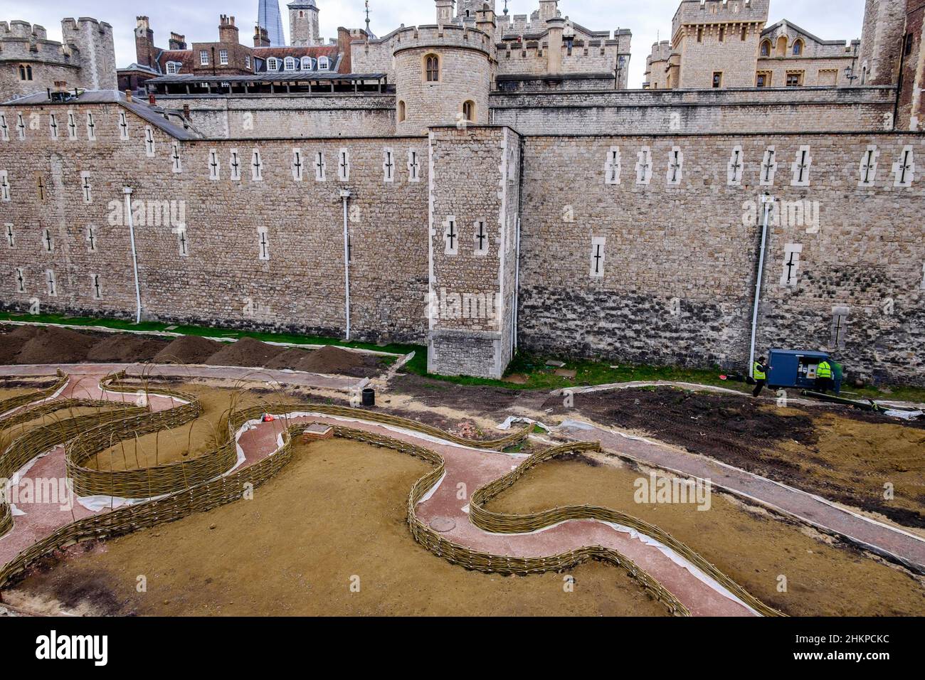 The Tower of London moat being landscaped for Superbloom, a floral
