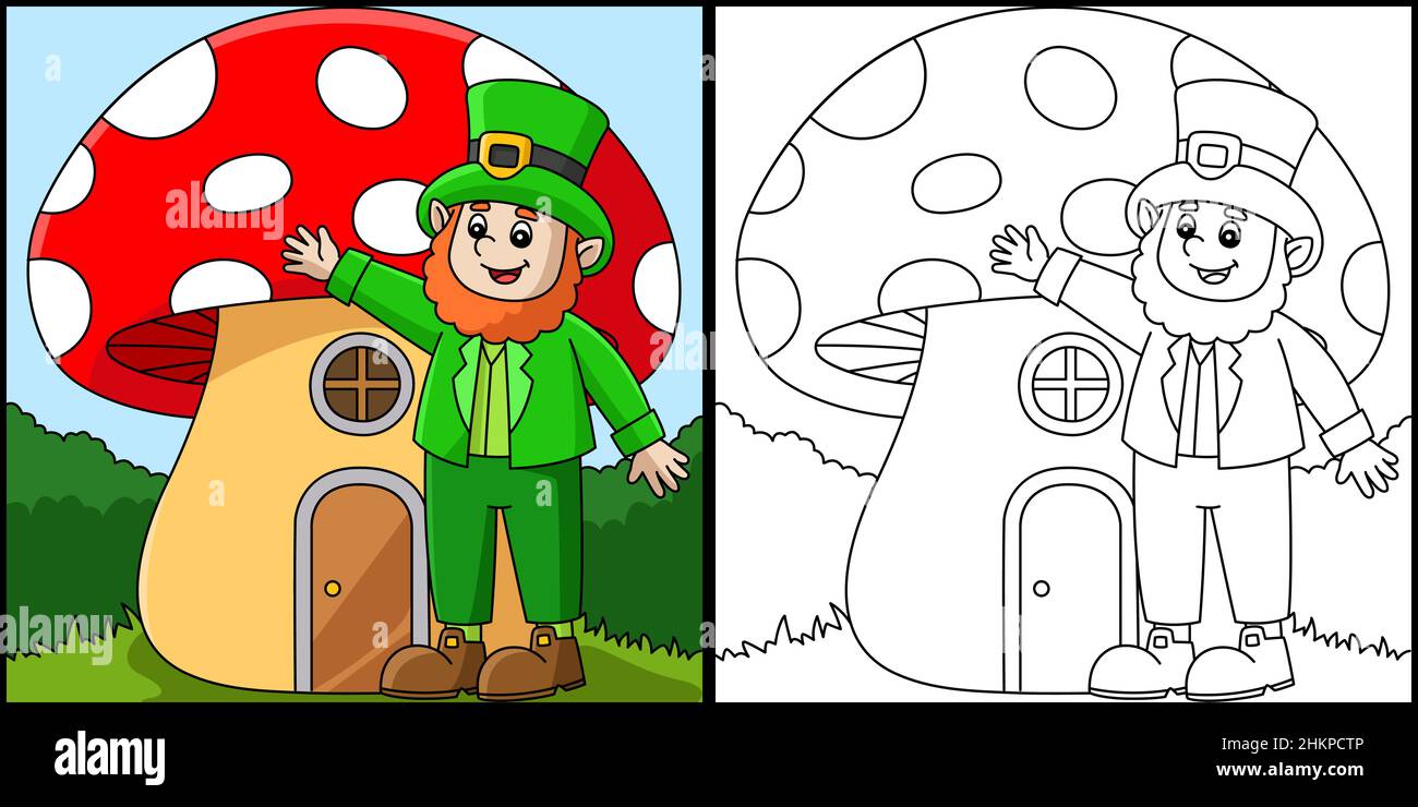 St. Patricks Day Mushroom Coloring Page Vector Stock Vector