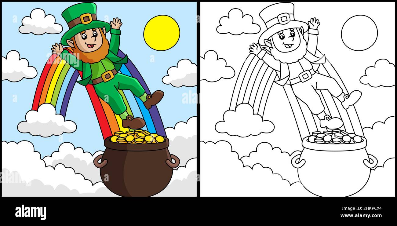St. Patricks Day Leprechaun Coloring Page Vector Stock Vector Image ...