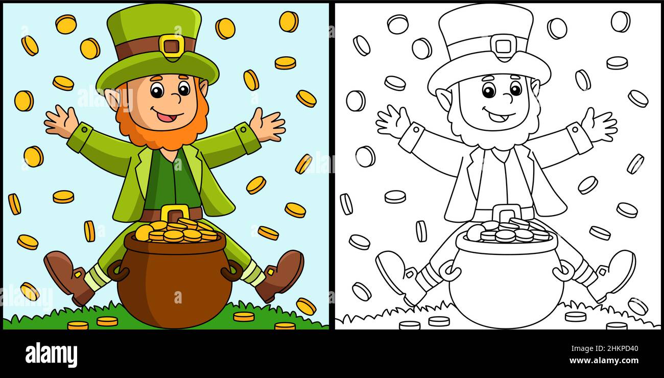 St. Patricks Day Leprechaun Coloring Page Vector Stock Vector Image ...