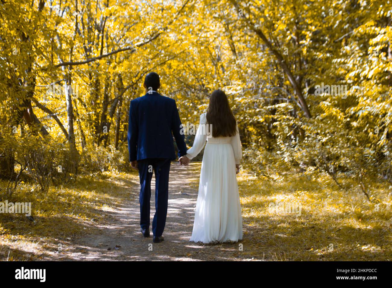 Bride and groom on nature background. Blurred Stock Photo - Alamy