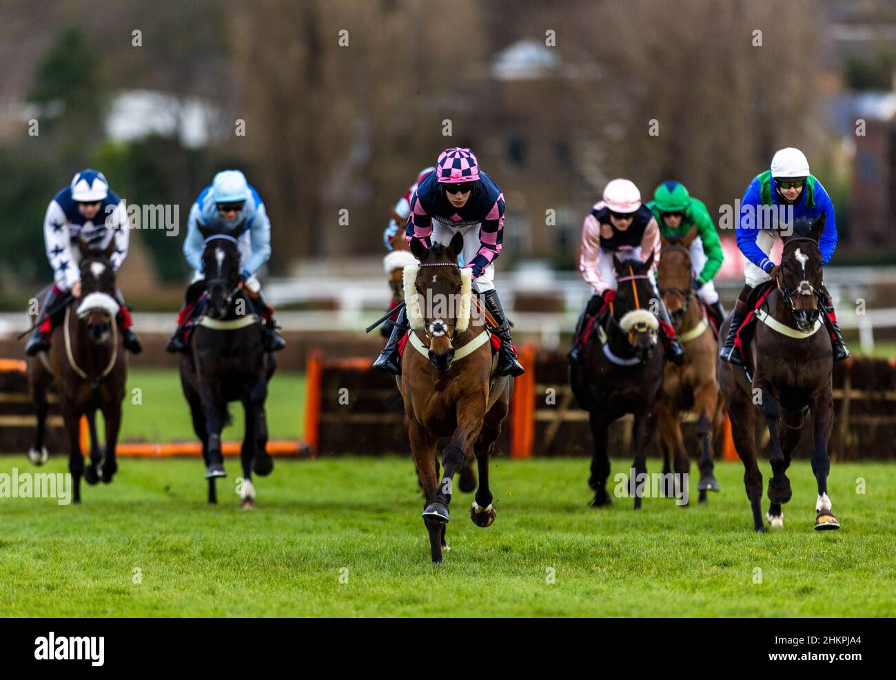 Mister Watson ridden by jockey Luca Morgan during the Virgin Bet Novices' Handicap Hurdle at Sandown Park racecourse. Picture date: Saturday February 5, 2022. Stock Photo