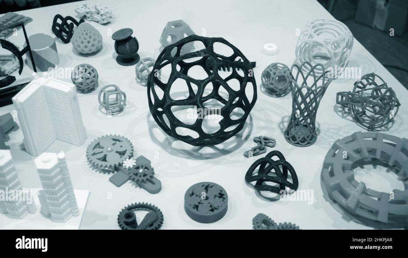 Abstract models printed by 3d printer close-up. Stock Photo
