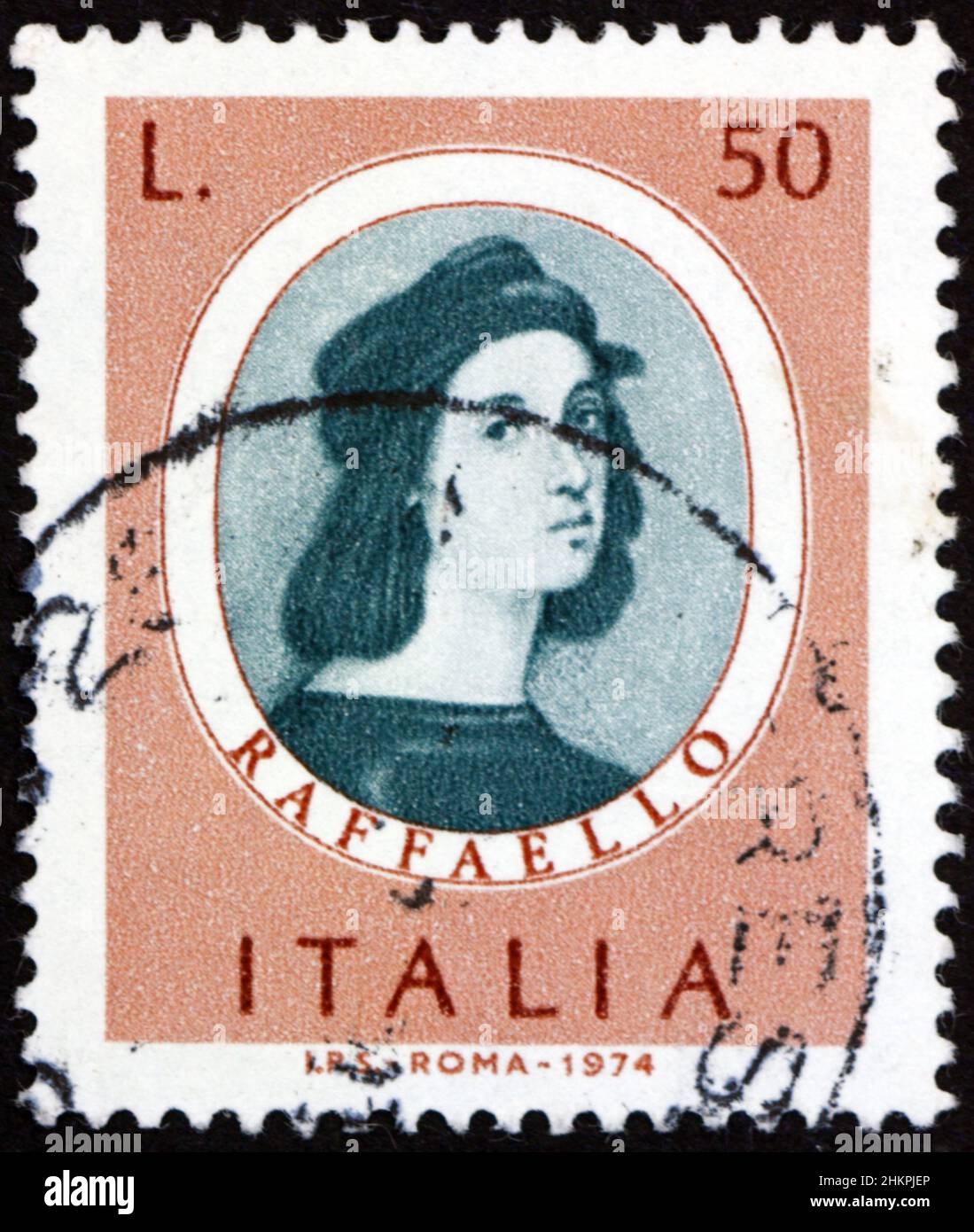 ITALY - CIRCA 1974: a stamp printed in Italy shows Raphael (1483-1520), was an Italian painter and architect of the High Renaissance, circa 1974 Stock Photo