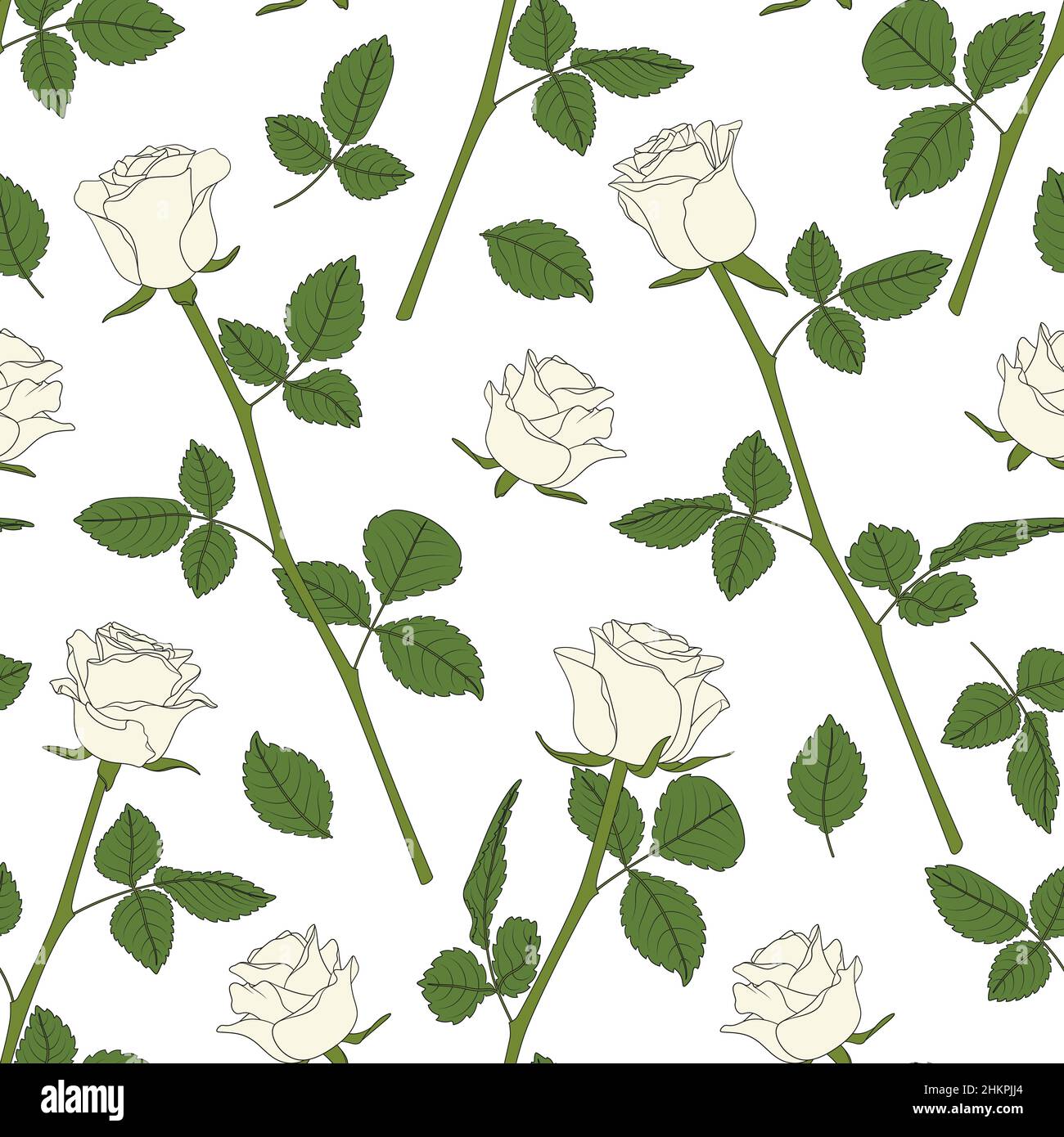 Seamless pattern with white roses. Vector colored floral background. Stock Vector