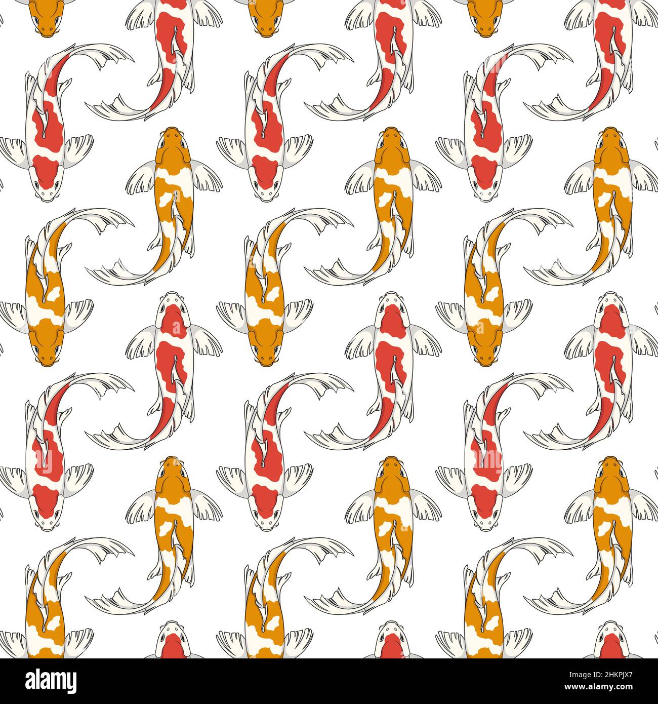 Seamless pattern with red and orange koi fish carps. Colored vector background. Stock Vector