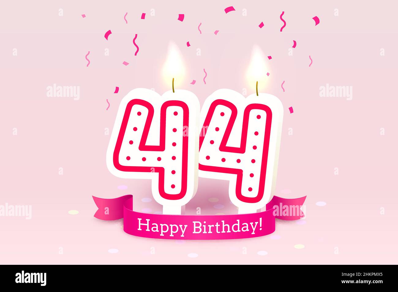 Happy Birthday years. 44 anniversary of the birthday, Candle in the form of numbers. Vector illustration Stock Vector