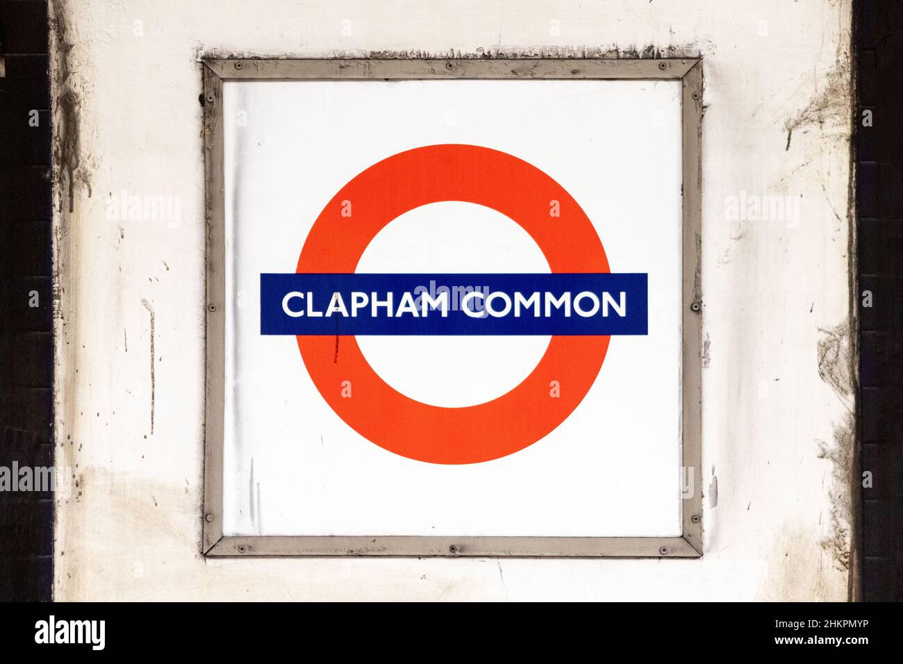 Clapham Common underground station sign. Stock Photo