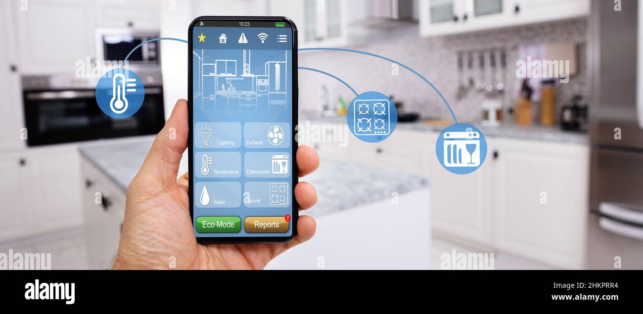 Smart House Technology And Safety Tech App Stock Photo