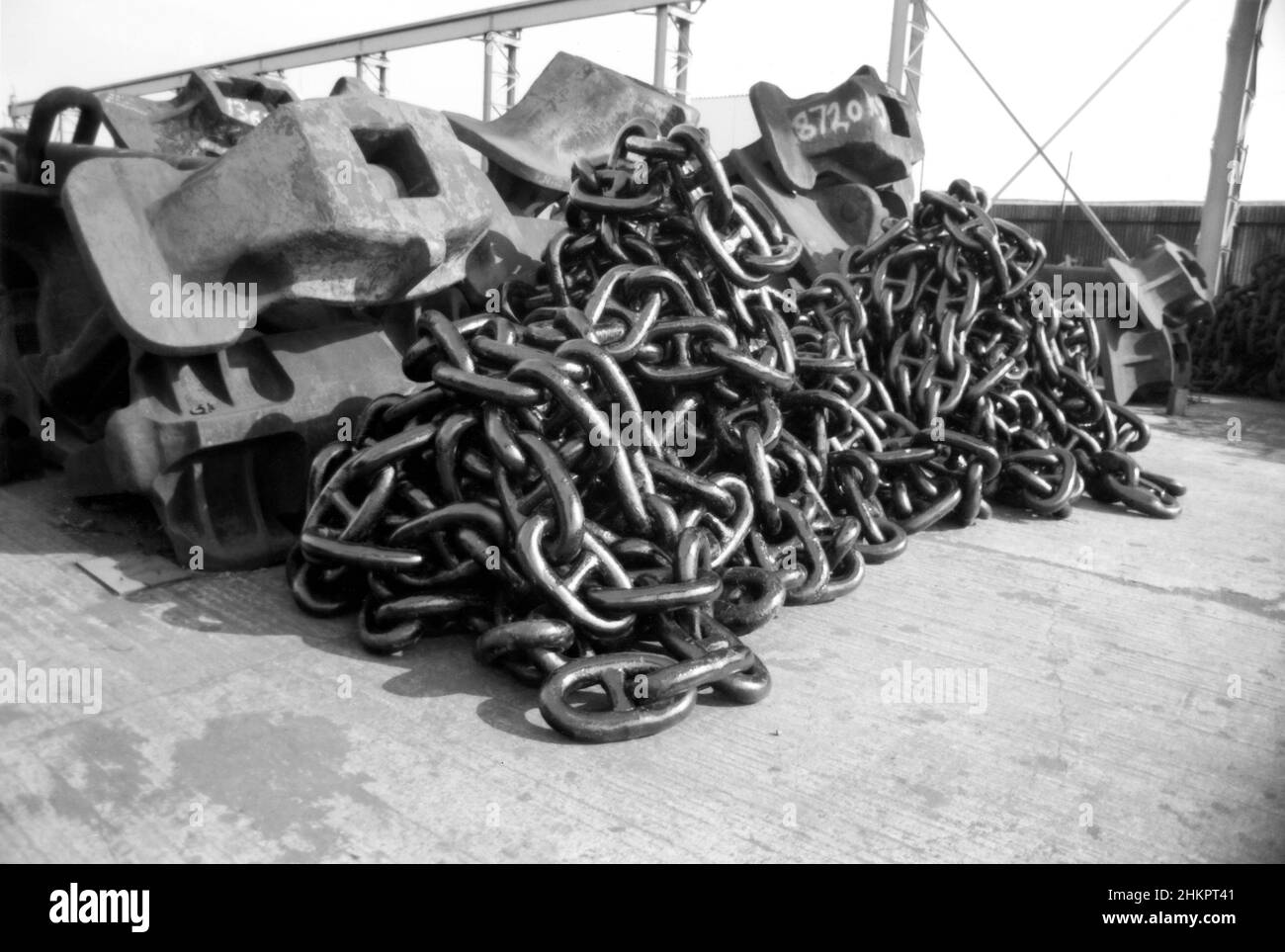 Anchor chain and cable manufacturer, Cardiff, 1980's 8270kg anchor weights. 8 UK tons. Stock Photo