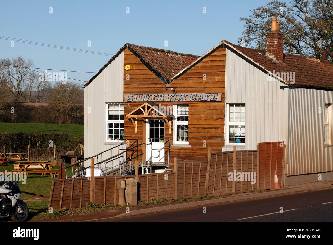 The renovated Silver Fox Cafe at Newnham on Severn, Gloucestershire.  The transport cafe served fry ups and breakfasts to the Beatles and other stars. Stock Photo