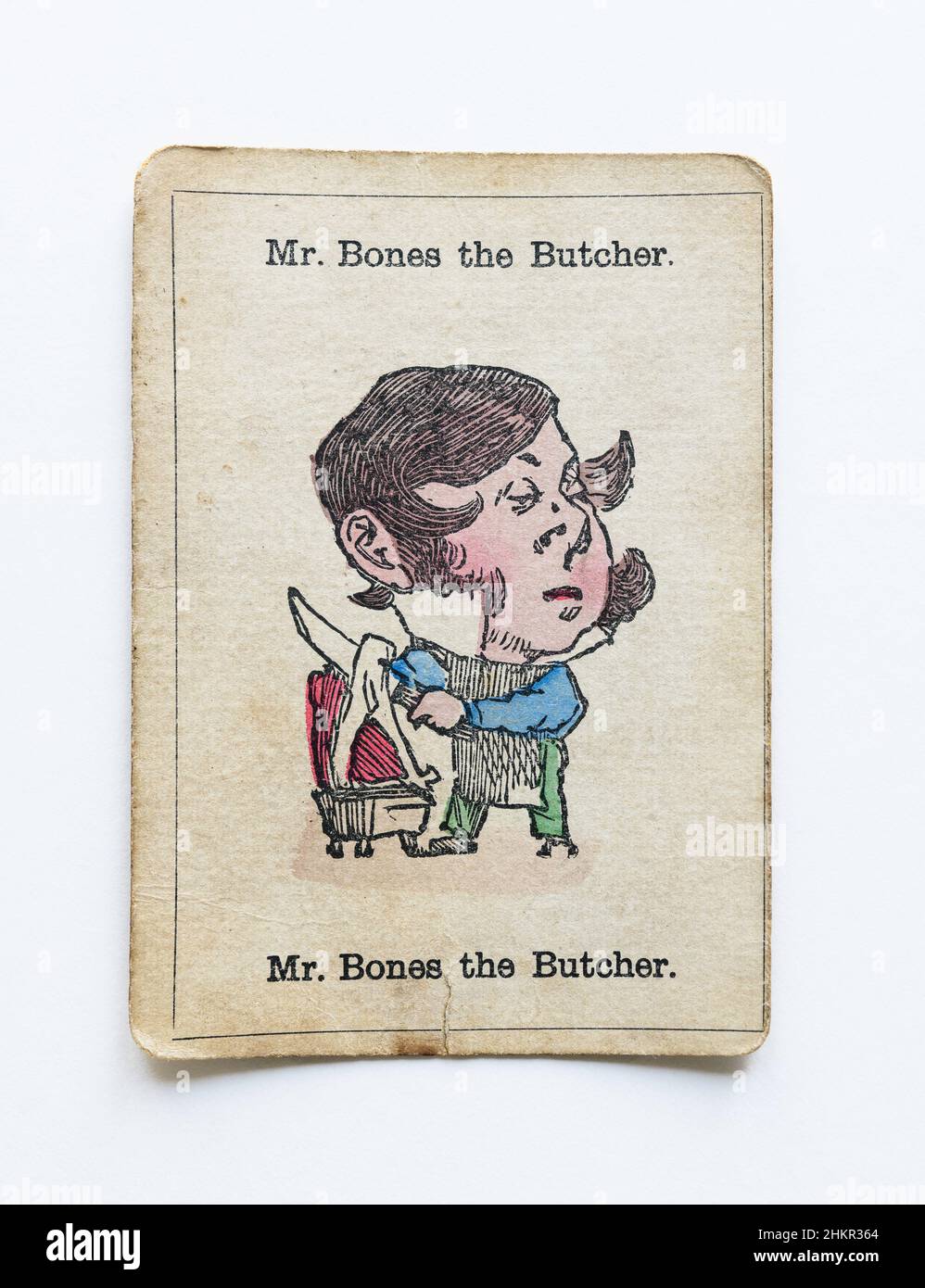 Vintage Happy Families playing card featuring Mr Bones the Butcher Stock Photo