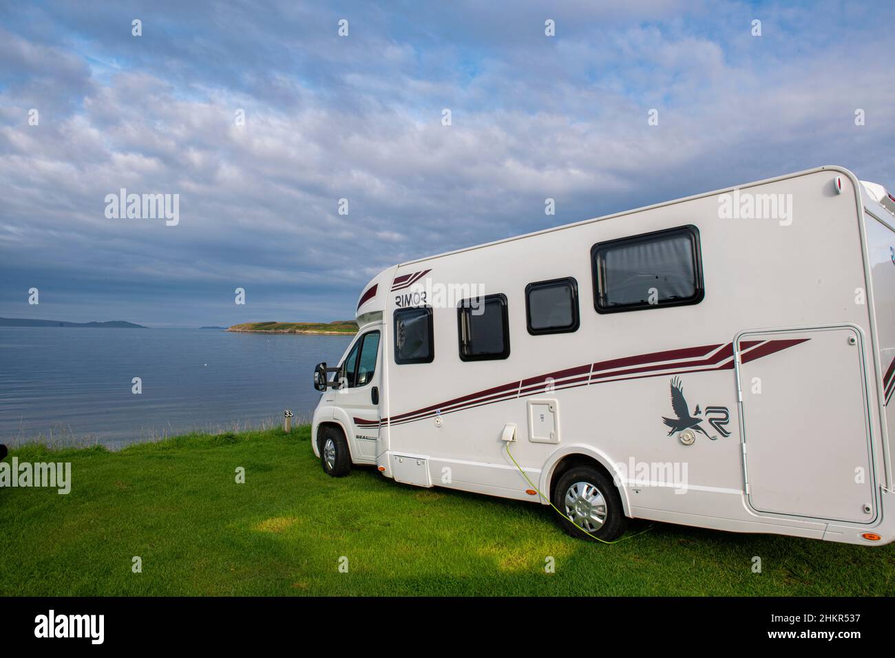 A motothome parked overlooking the Scottish sea Stock Photo