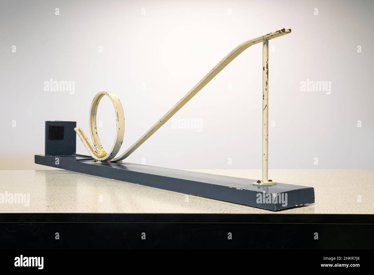 Marble run with looping. Used in physics class to show the law of conservation of energy. Stock Photo