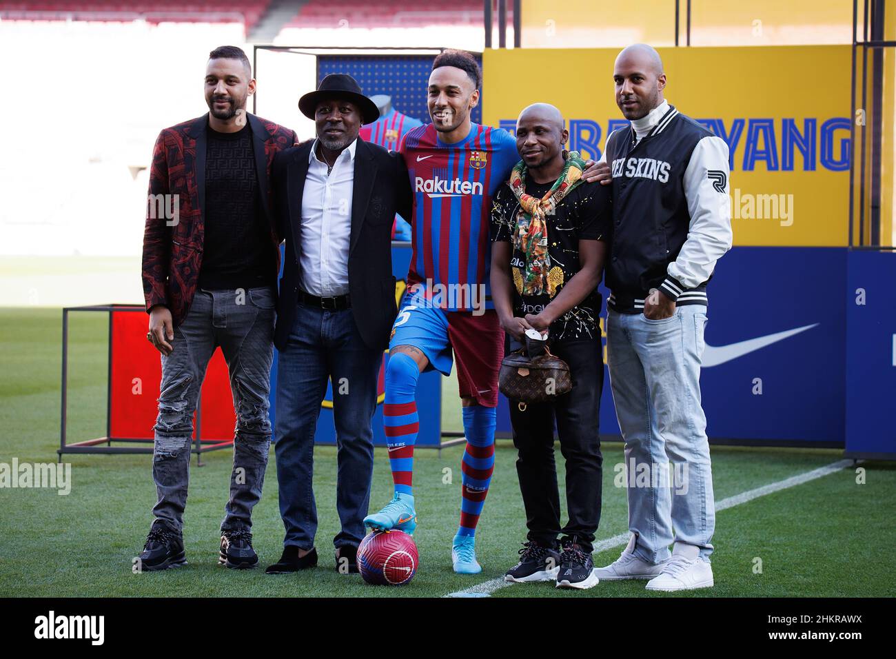 BARCELONA FEB 3 Pierre Emerick Aubameyang Poses For The Media With 