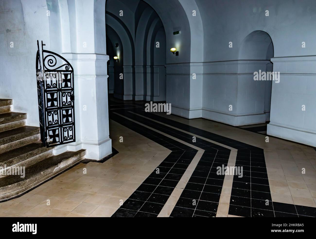 Vrancea, Romania - May 2, 2021: dark photograph inside the mausoleum in Marasesti where the empty and cold halls of the building can be seen Stock Photo