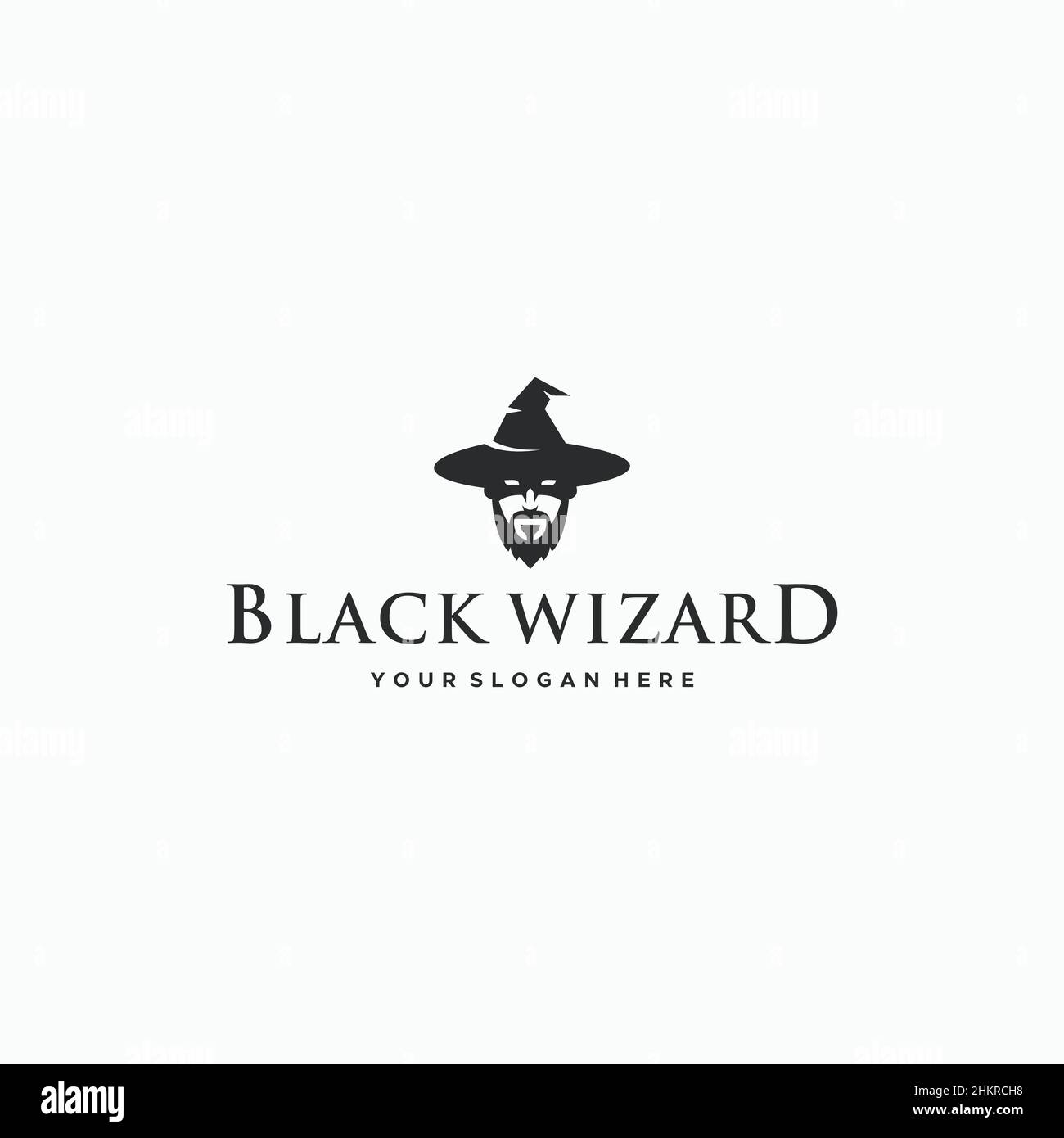 minimalist BLACK WIZARD silhouette logo design Stock Vector