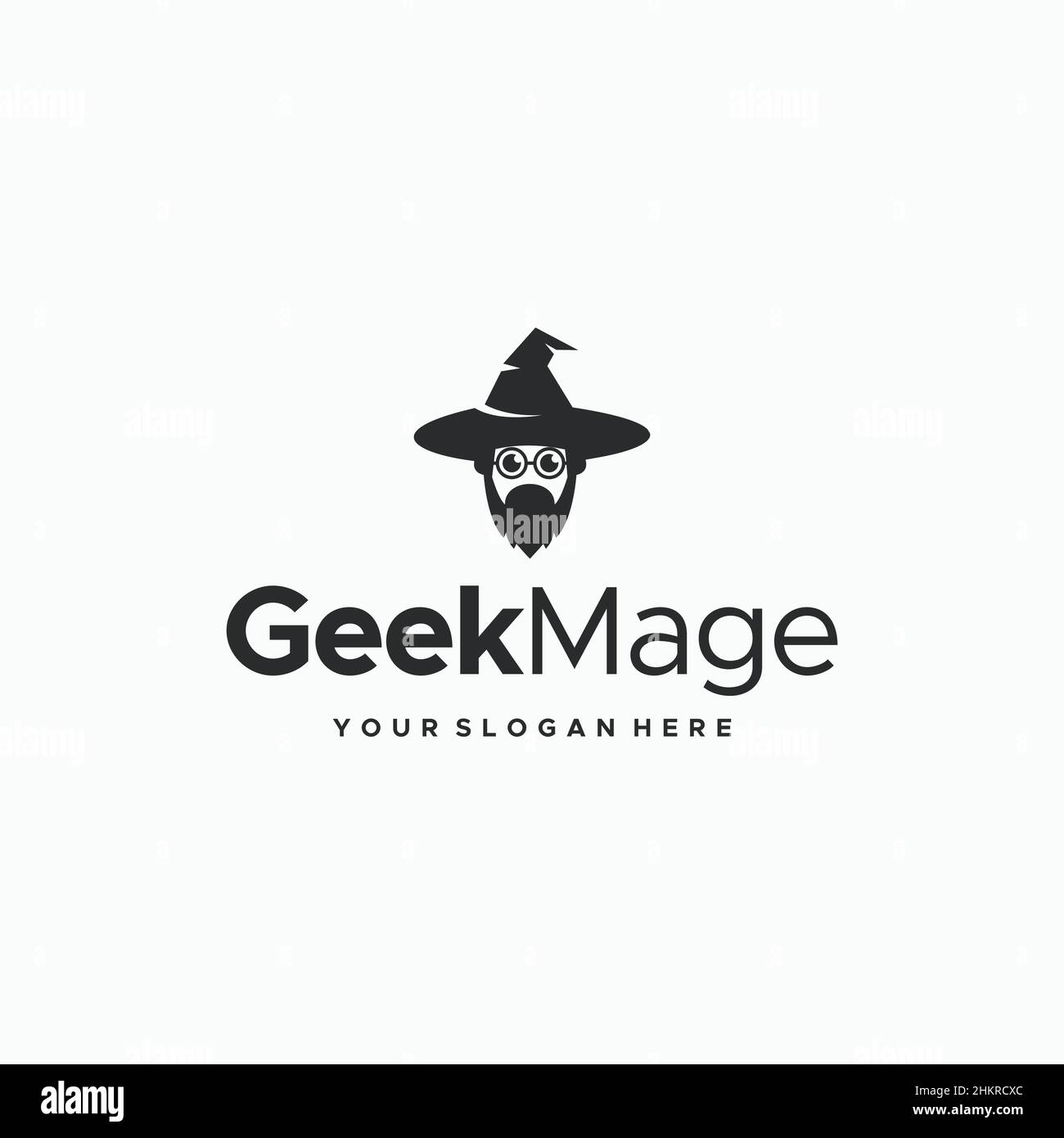 minimalist GeekMage wizard silhouette logo design Stock Vector