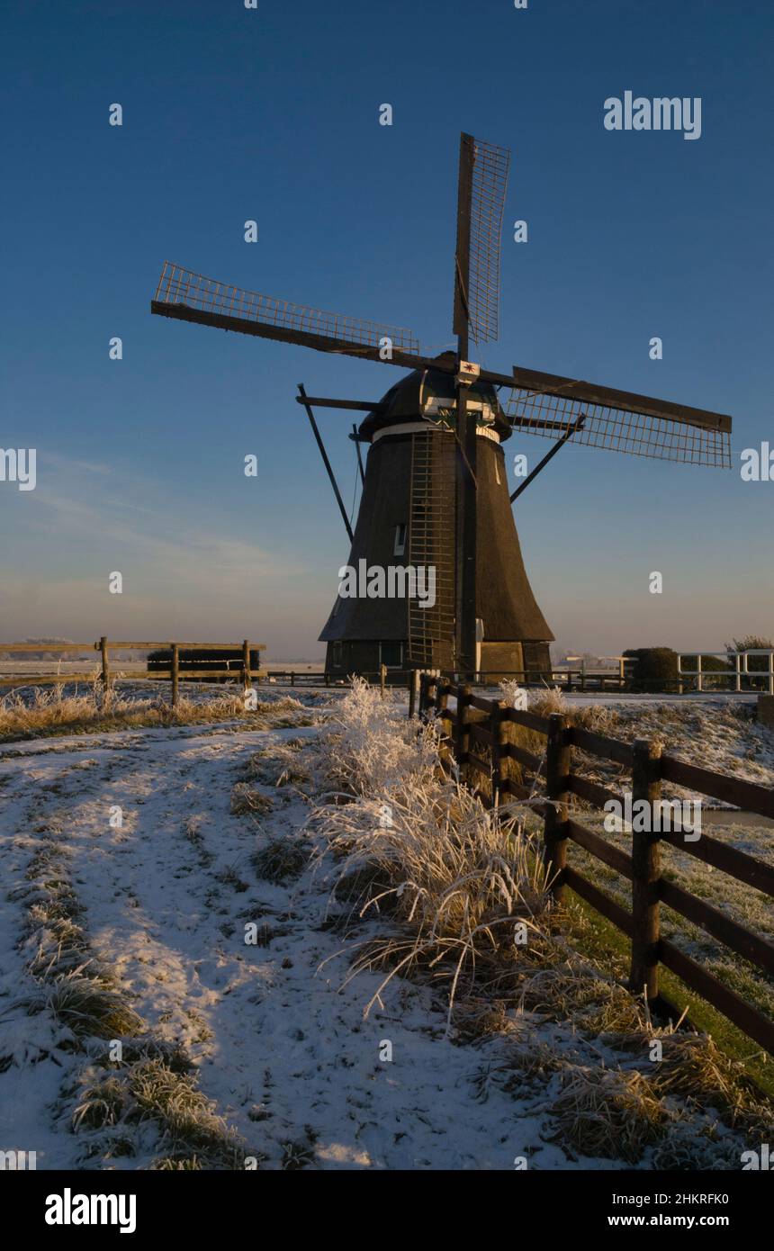 Windmill the Achtkante Molen near the Dutch village Streefkerk Stock Photo