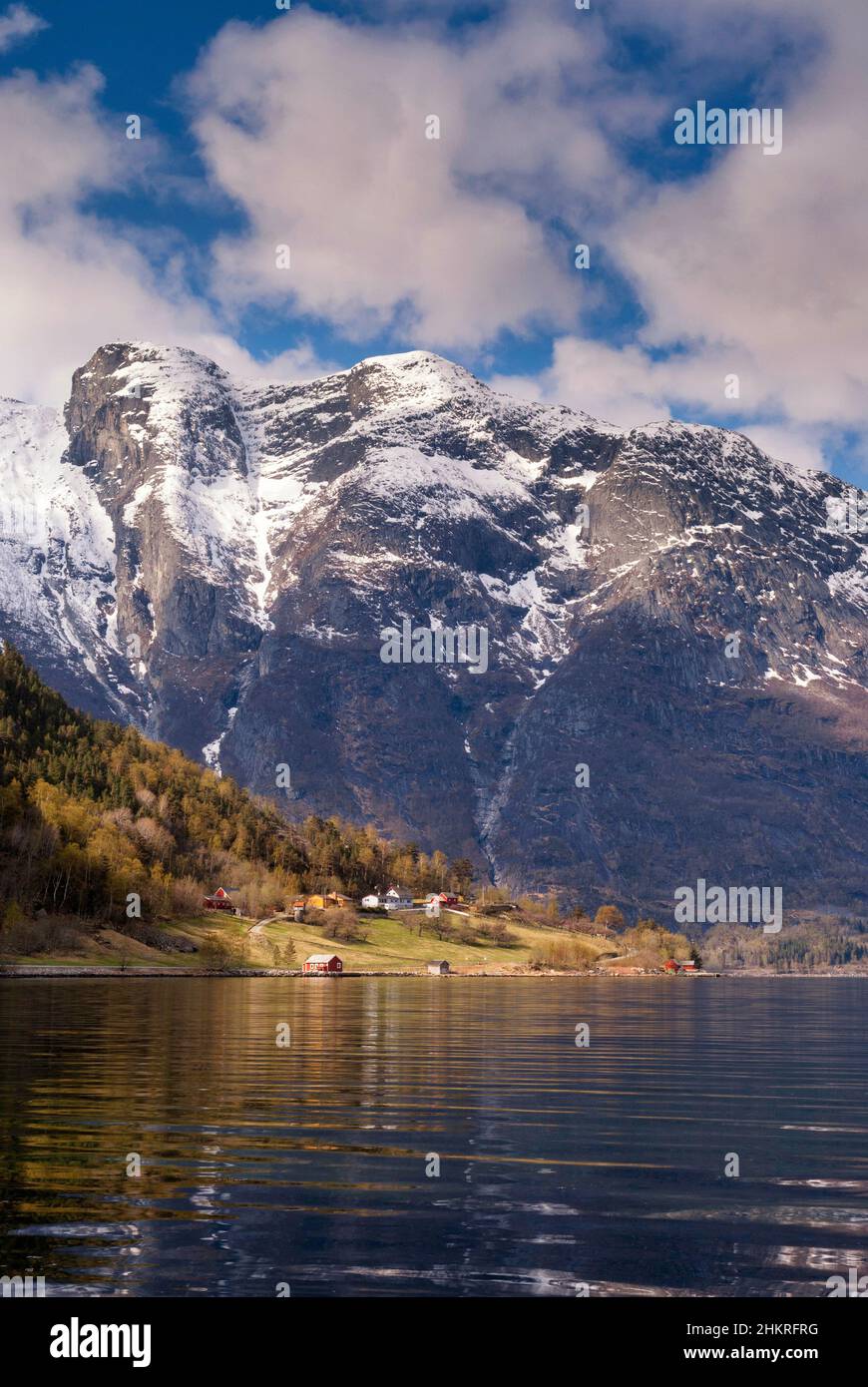 View over the Hardangerfjord near the village Eidfjord Stock Photo