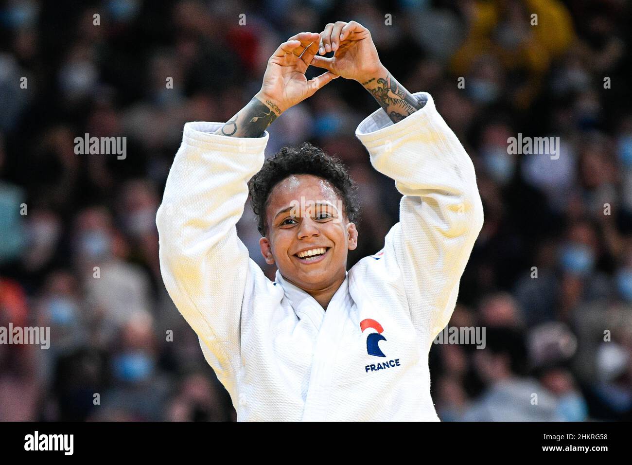 Women's -52 kg, Amandine Buchard of France celebrates her victory in the final during the Paris Grand Slam 2022, IJF World Judo Tour on February 5, 2022 at Accor Arena in Paris, France - Photo Victor Joly / DPPI Stock Photo