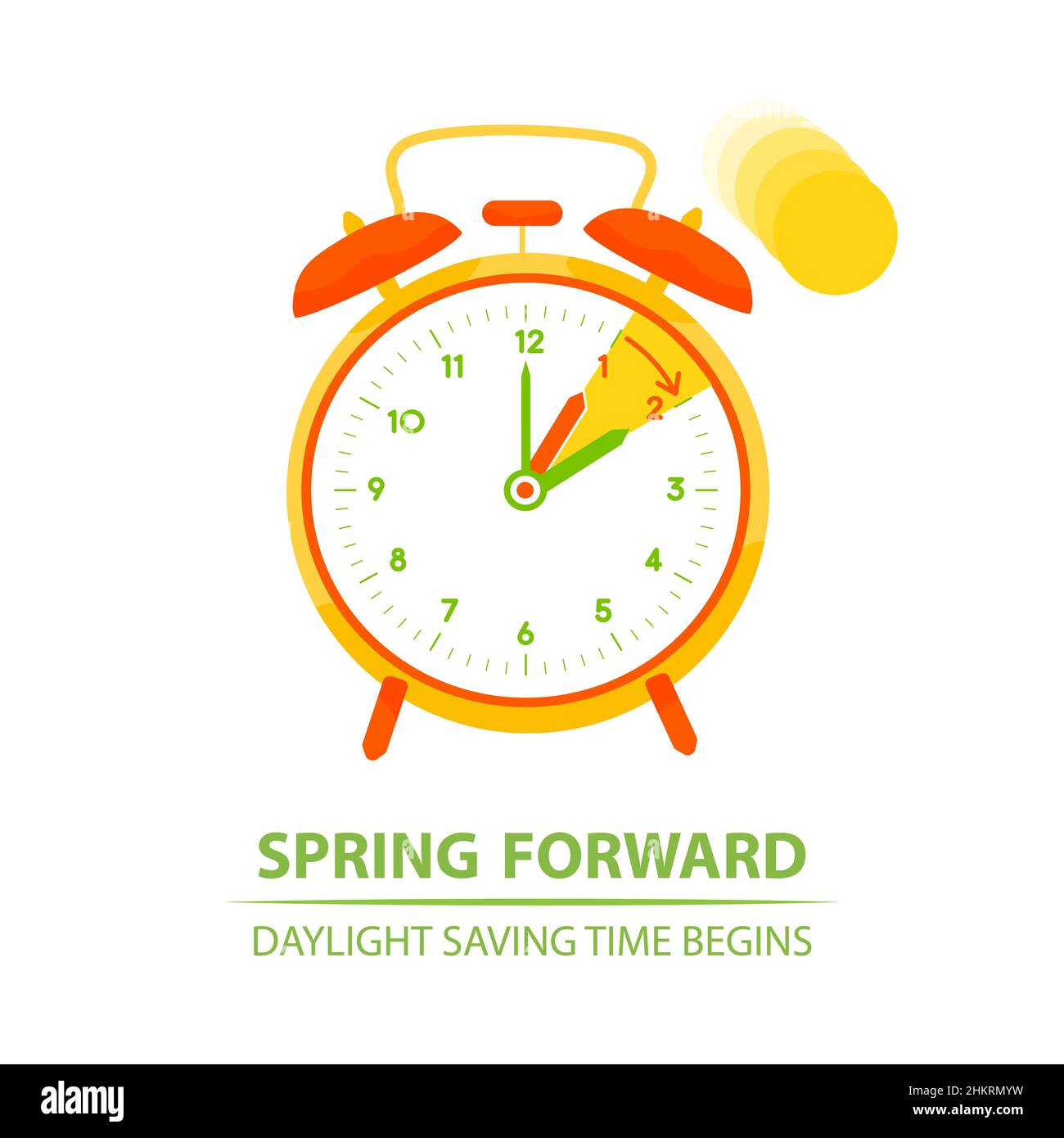 Spring Forward Time. Clocks moves forward one hour. Daylight Saving