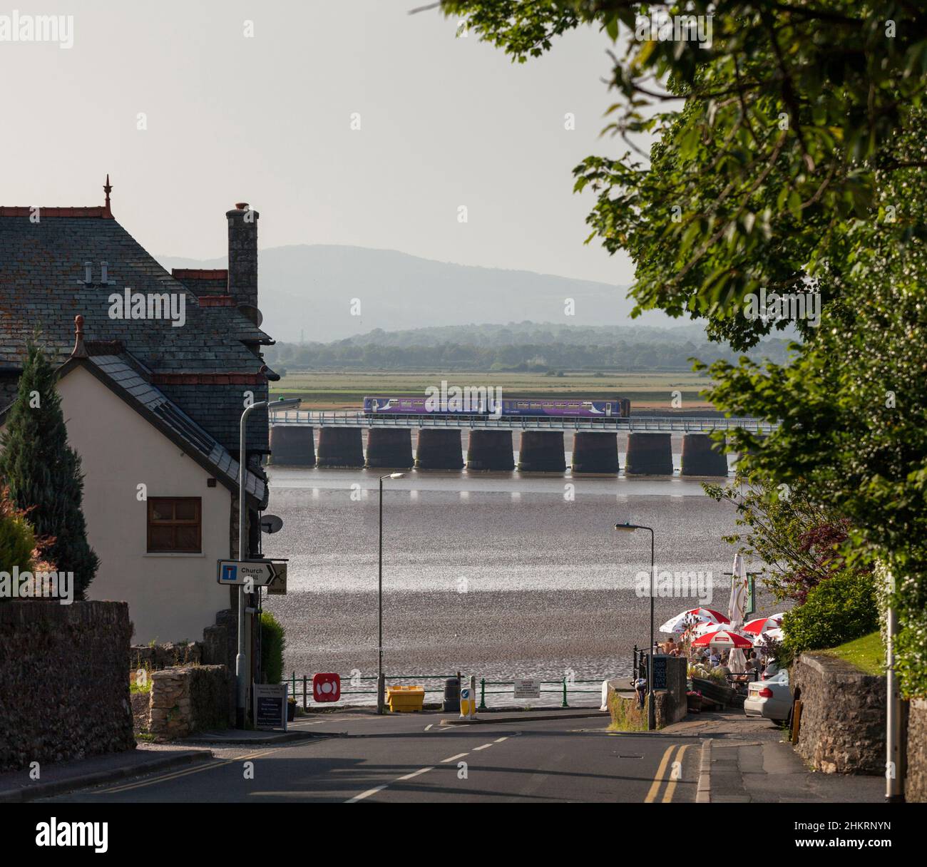 Northern Rail class 156 sprinter train crossing the Kent viaduct at ...