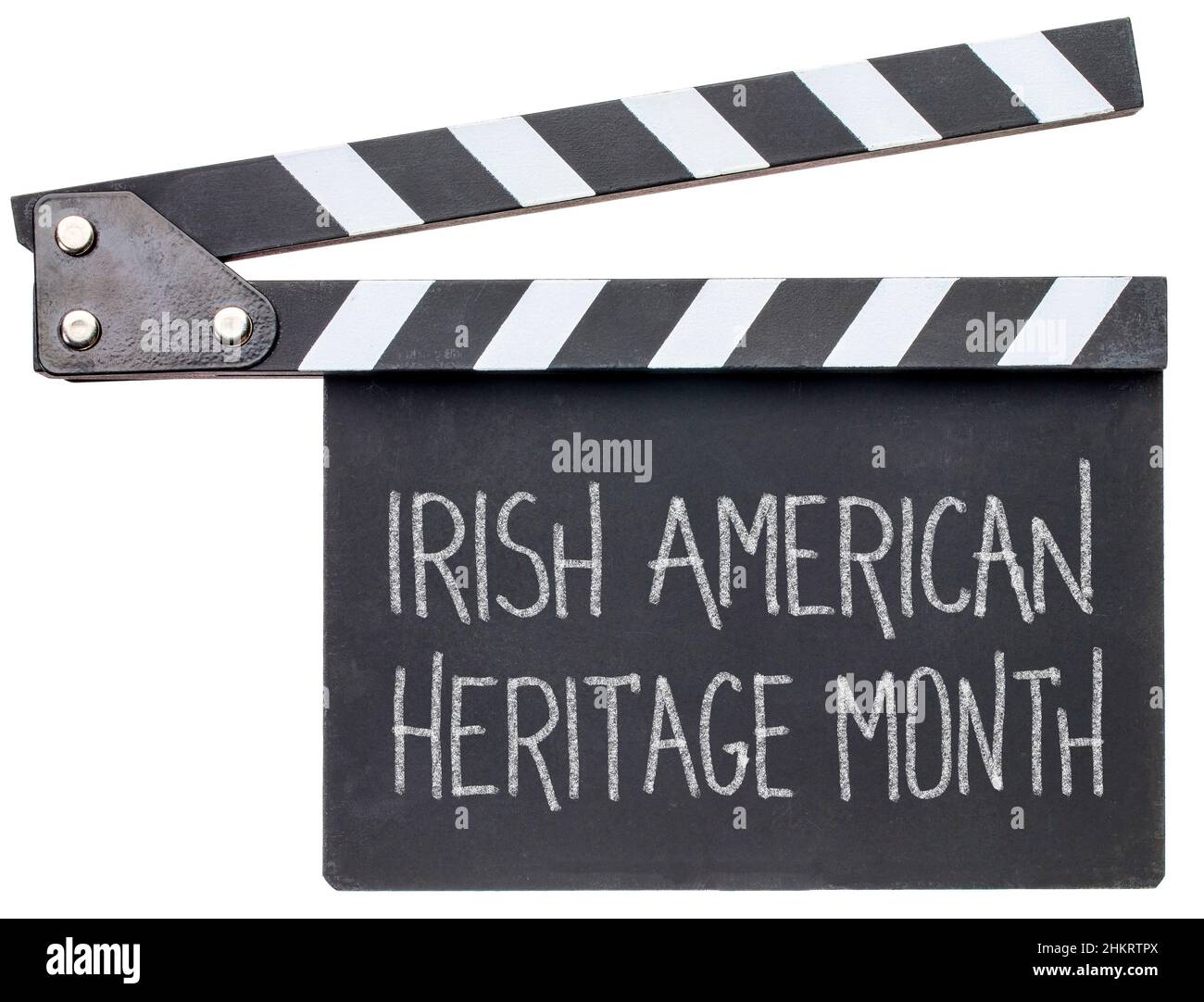 Irish American Heritage Month, white chalk handwriting on a clapboard, reminder of annual monthly event Stock Photo