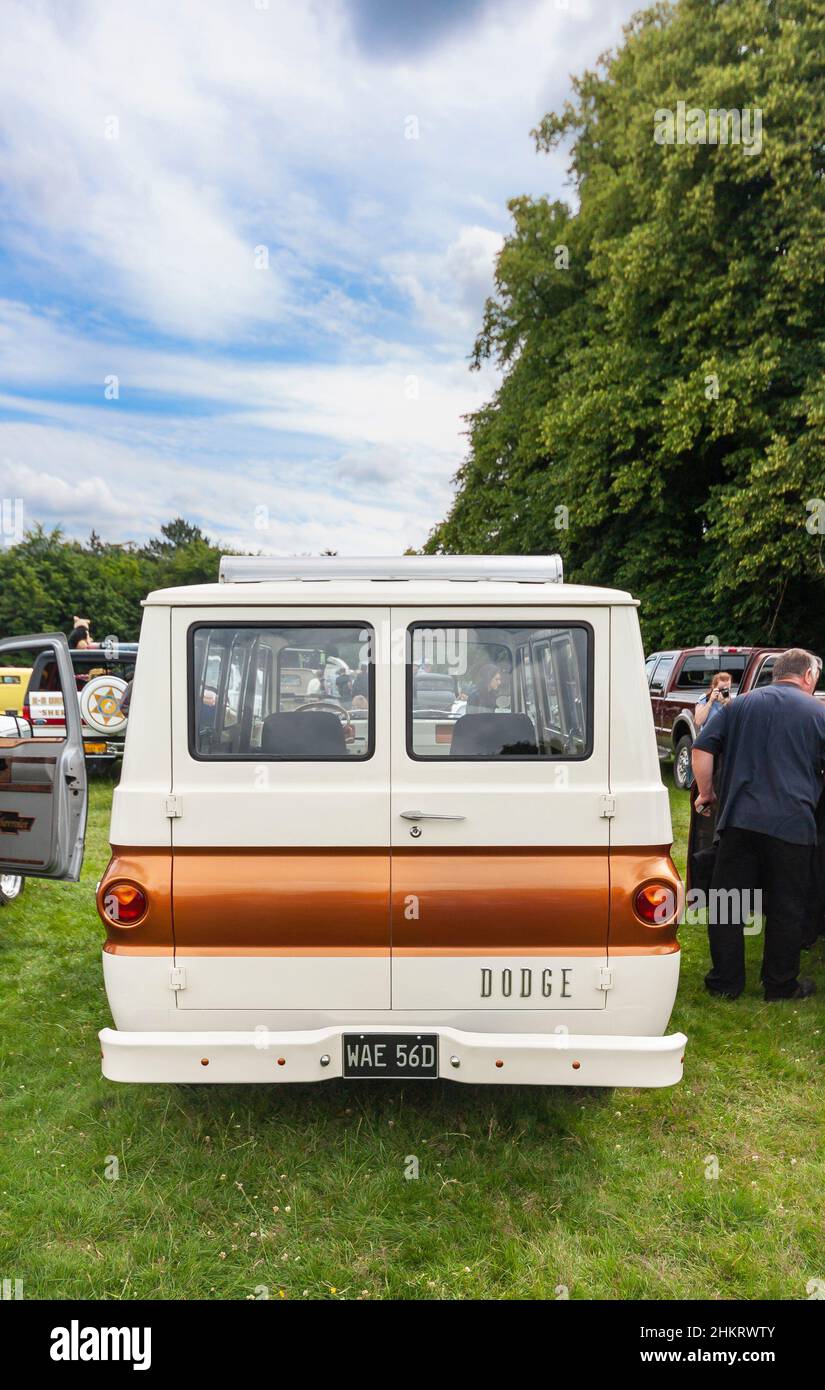 rear view of vintage 1966 Dodge camp wagon camper van at classic car show Stock Photo