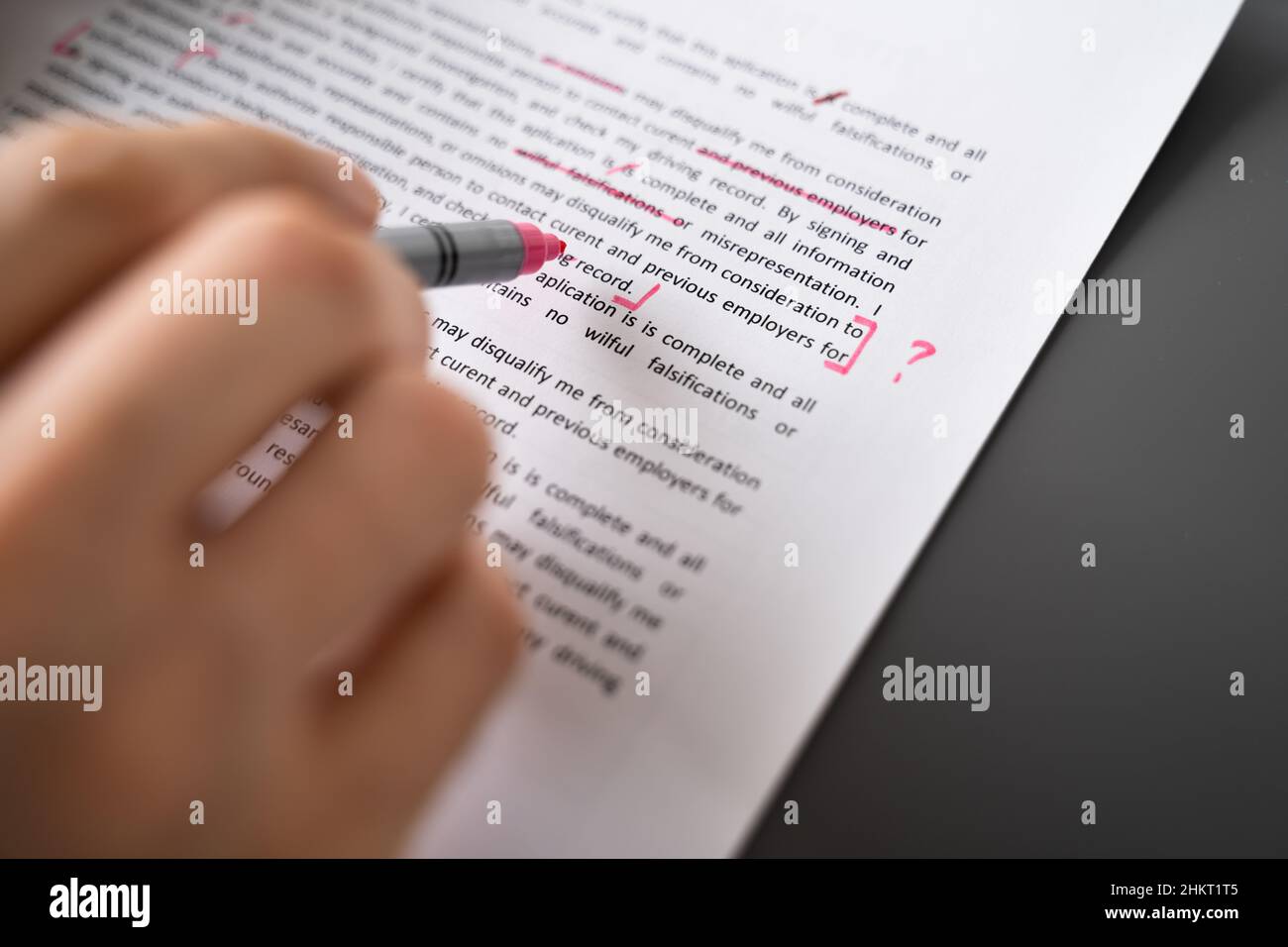 Editing Essay Content On Paper. Proofreader Marking Mistake Stock Photo