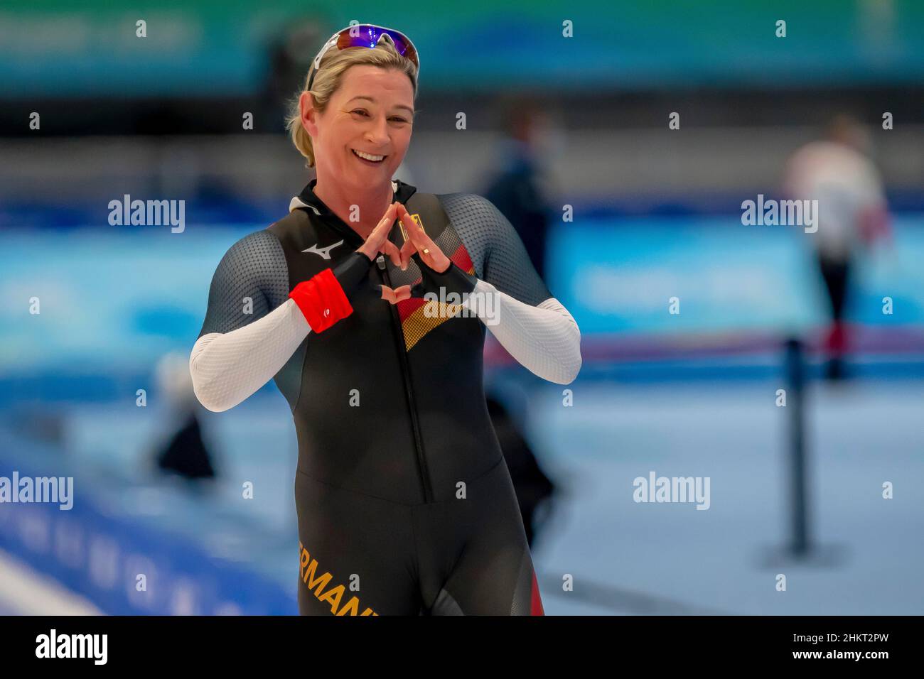 Beijing, Hebei, China. 5th Feb, 2022. Claudia PECHSTEIN (Germany) races through the turns during her Women's 300m match at the National Speed Skating Oval in Beijing, China. (Credit Image: © Walter G. Arce Sr./ZUMA Press Wire) Stock Photo