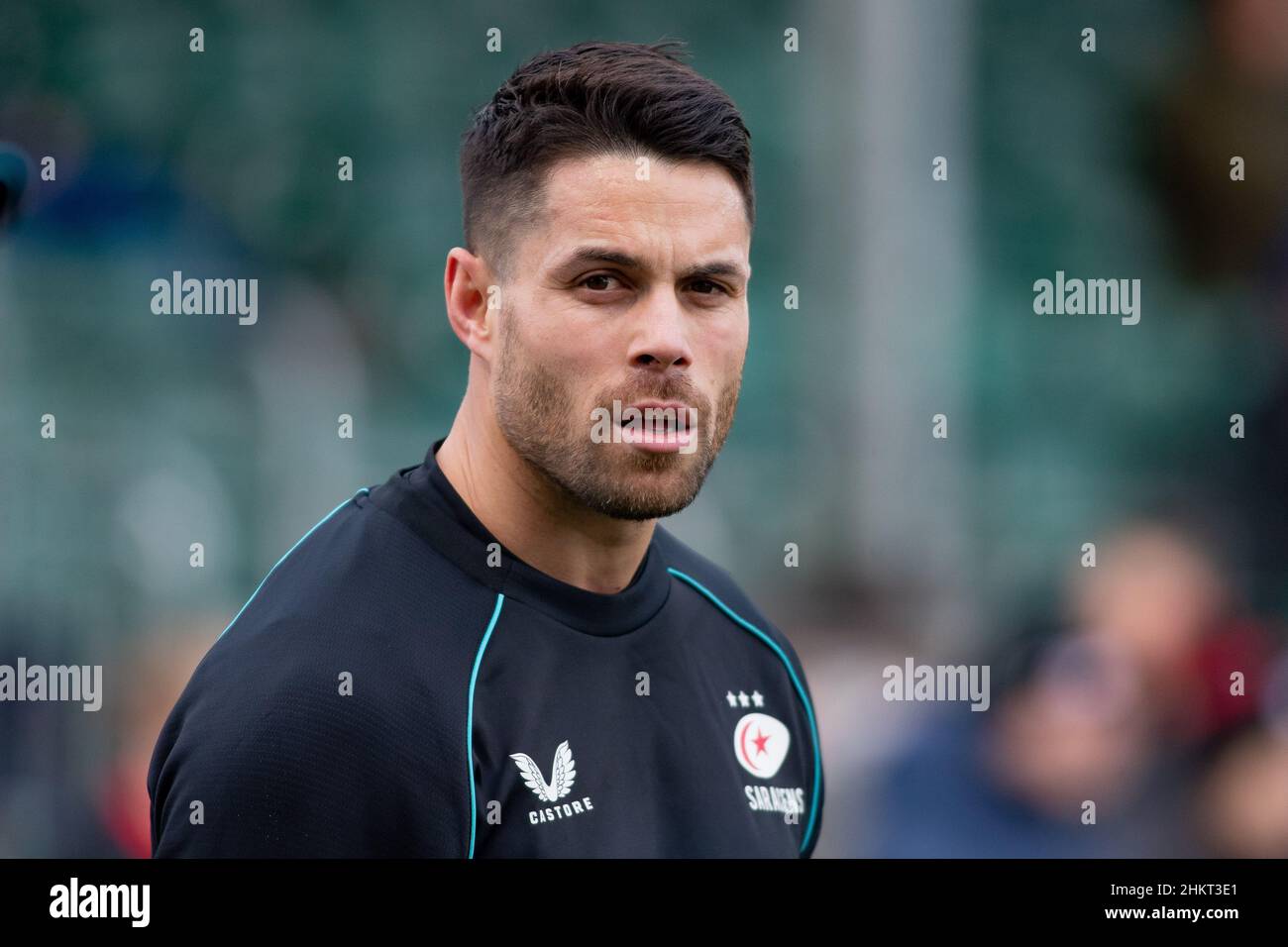 Barnet, United Kingdom. 05th Feb, 2022. Gallagher Premiership Rugby. Saracens V Bath Rugby. StoneX Stadium. Barnet. 100th game for Sean Maitland of Saracens today during the warm up before the Gallagher Premiership rugby match between Saracens and Bath Rugby. Credit: Sport In Pictures/Alamy Live News Stock Photo
