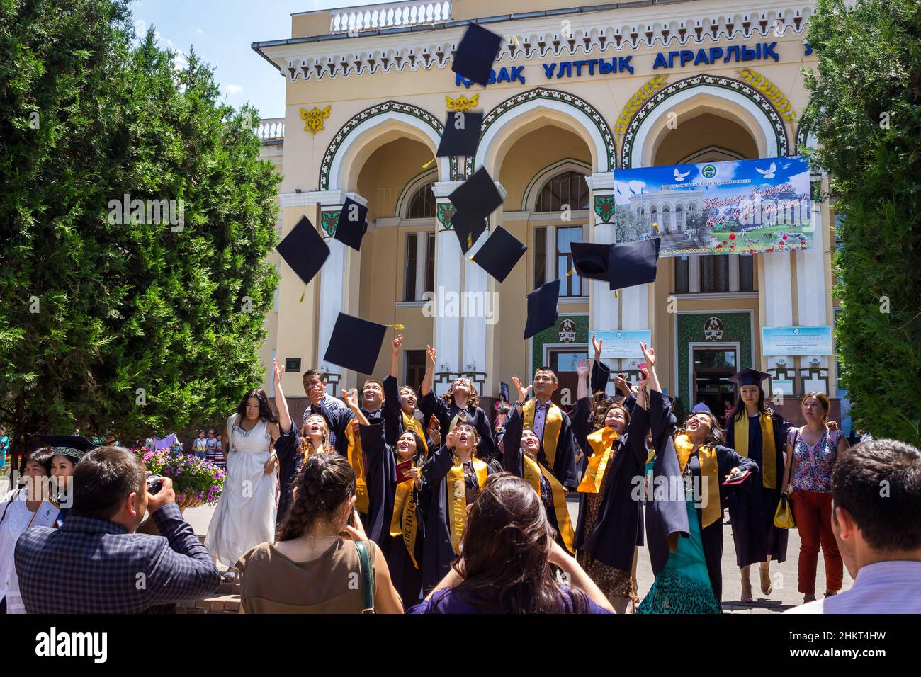 Graduates celebrating, Almaty Agricultural College Stock Photo