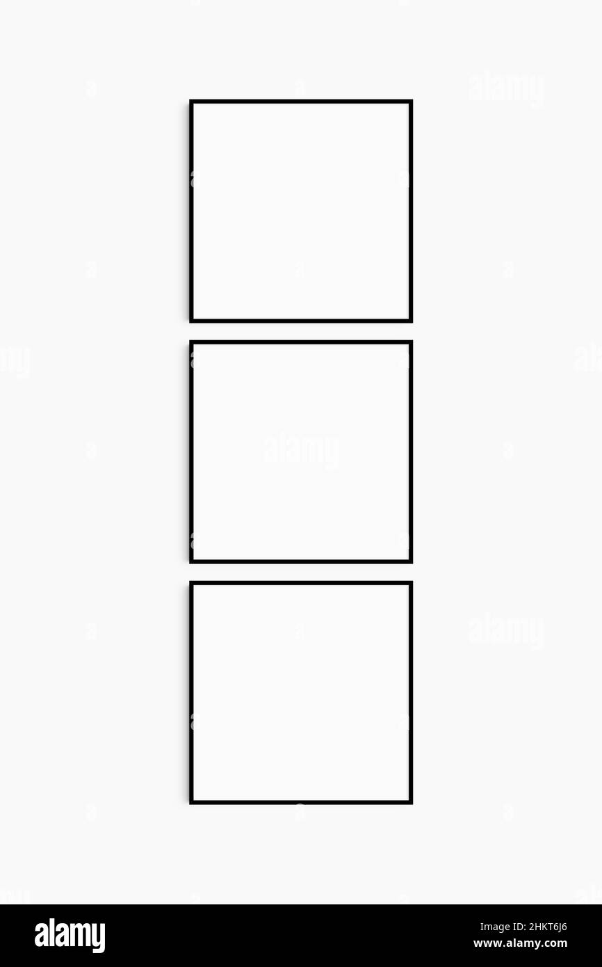 Frame mockup 11 square. Set of three thin black square frames. Clean
