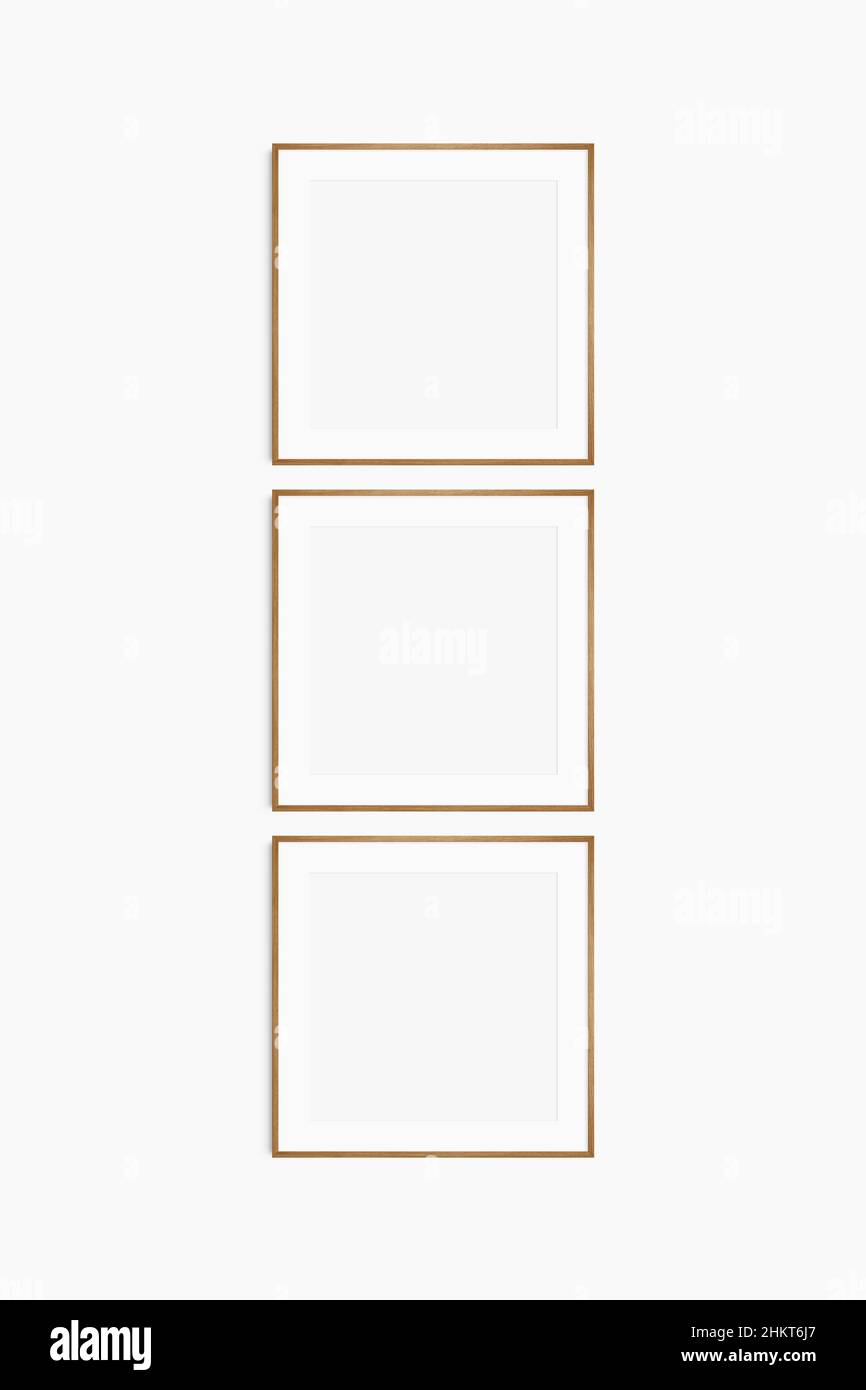 Frame mockup 11 square. Set of three thin cherry wood frames. Clean