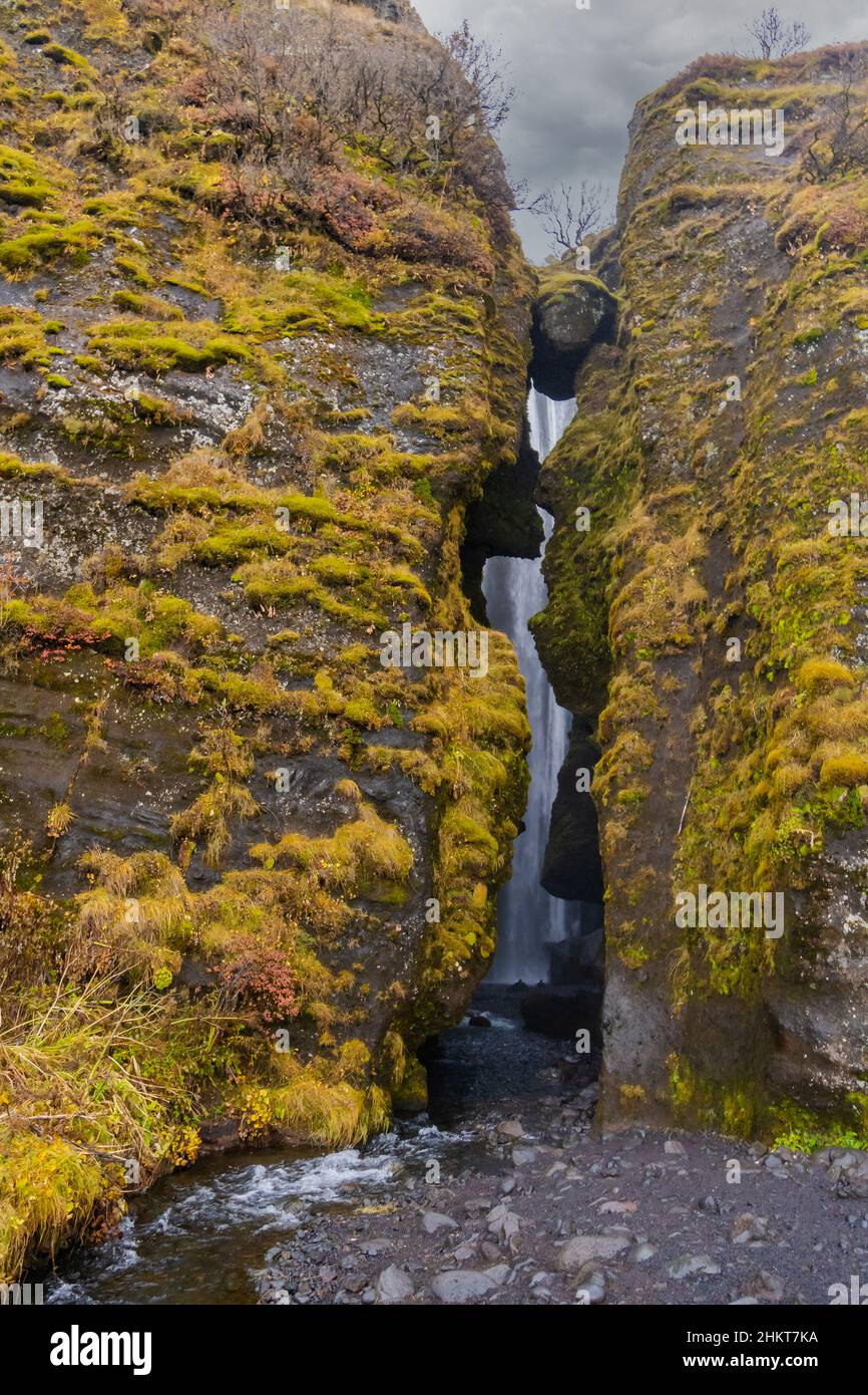 Seljalandsfoss and the Gljúfrabúi waterfall in Iceland, incredible beauty - Seljalandsfoss und der Gljúfrabúi Wasserfall auf Stock Photo