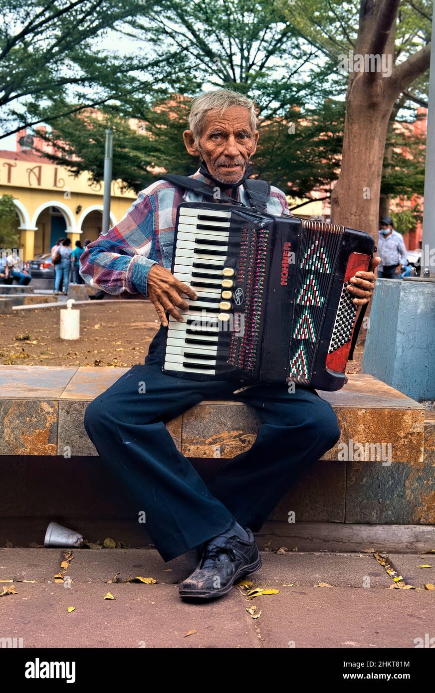 Accordionist in Libertad Plaza, San Salvador, El Salvador Stock Photo