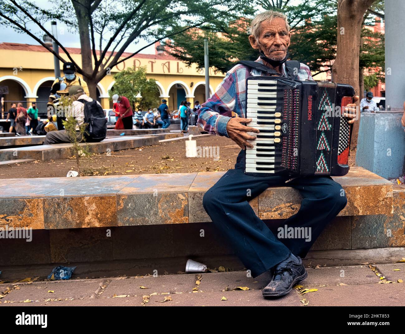 Accordionist in Libertad Plaza, San Salvador, El Salvador Stock Photo