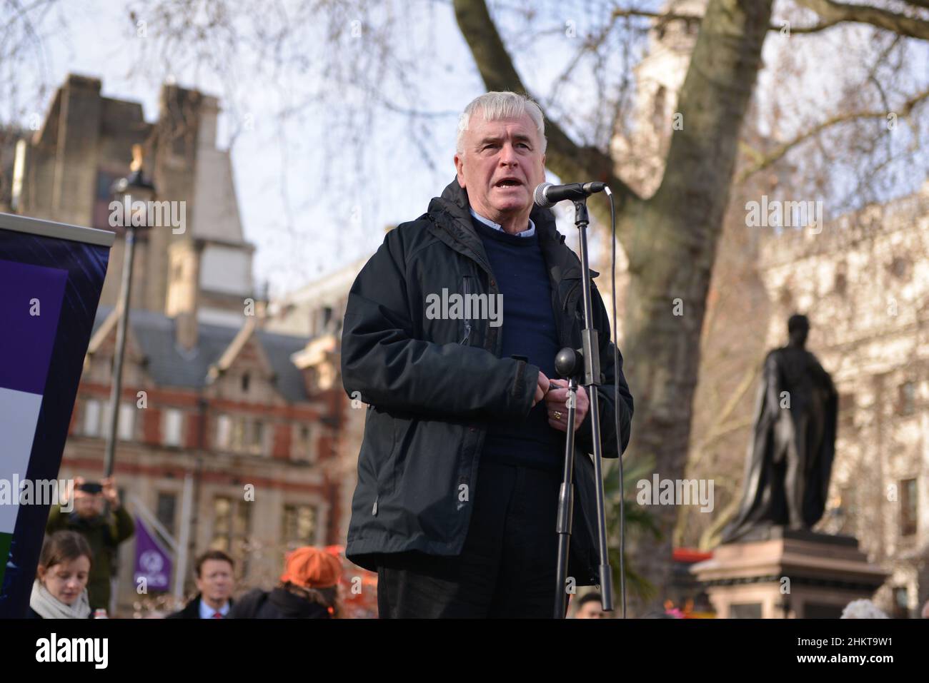 London, UK. 05th Feb, 2022. John McDonnell, MP seen speaking during the demonstration.Protesters gathered at Parliament Square to protest against the Elections Bill. (Photo by Thomas Krych/SOPA Images/Sipa USA) Credit: Sipa USA/Alamy Live News Stock Photo