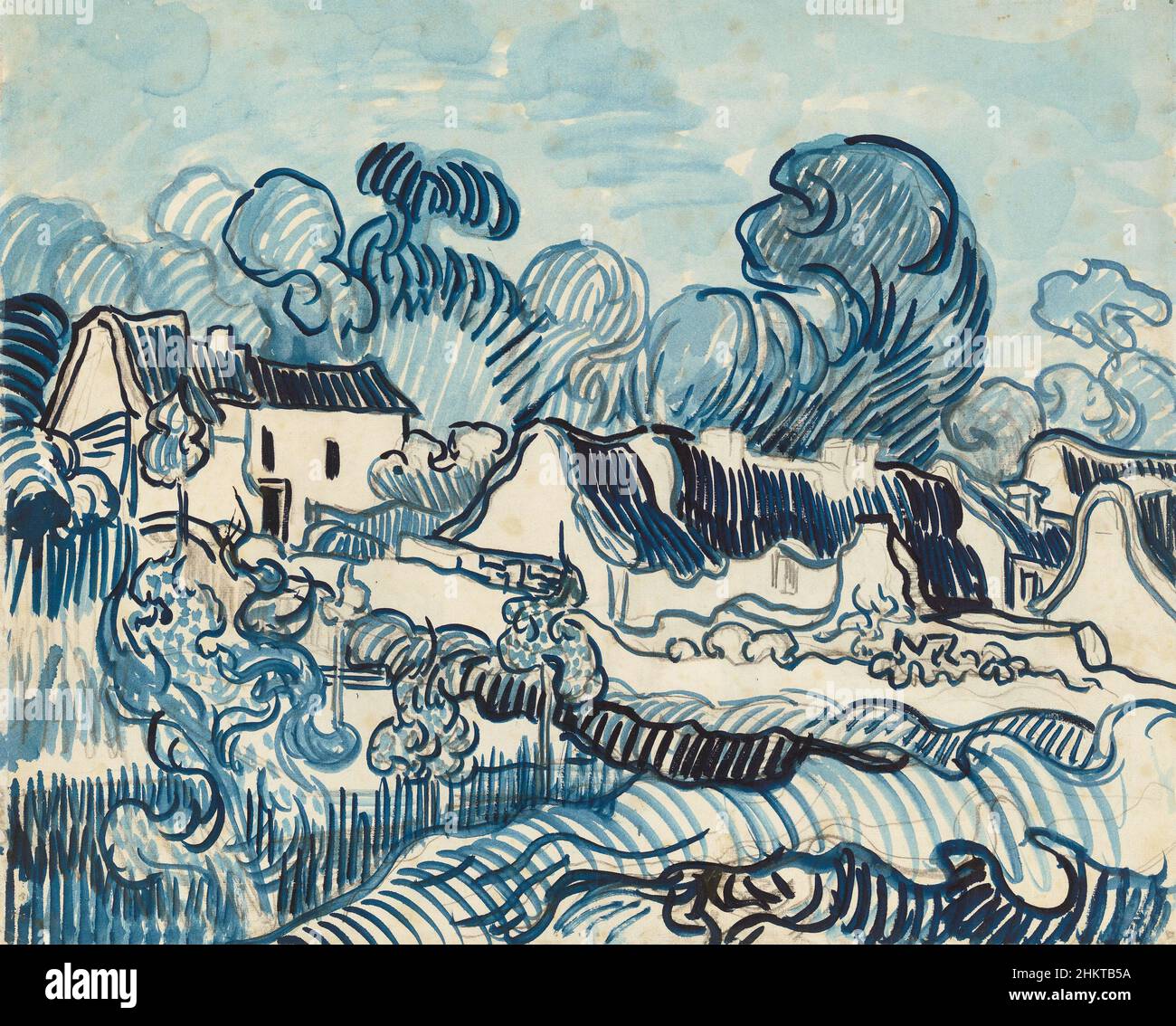 the Landscape With Houses by Vincent Van Gogh, watercolours 1890. Van Gogh Museum in Amsterdam, Netherlands Stock Photo