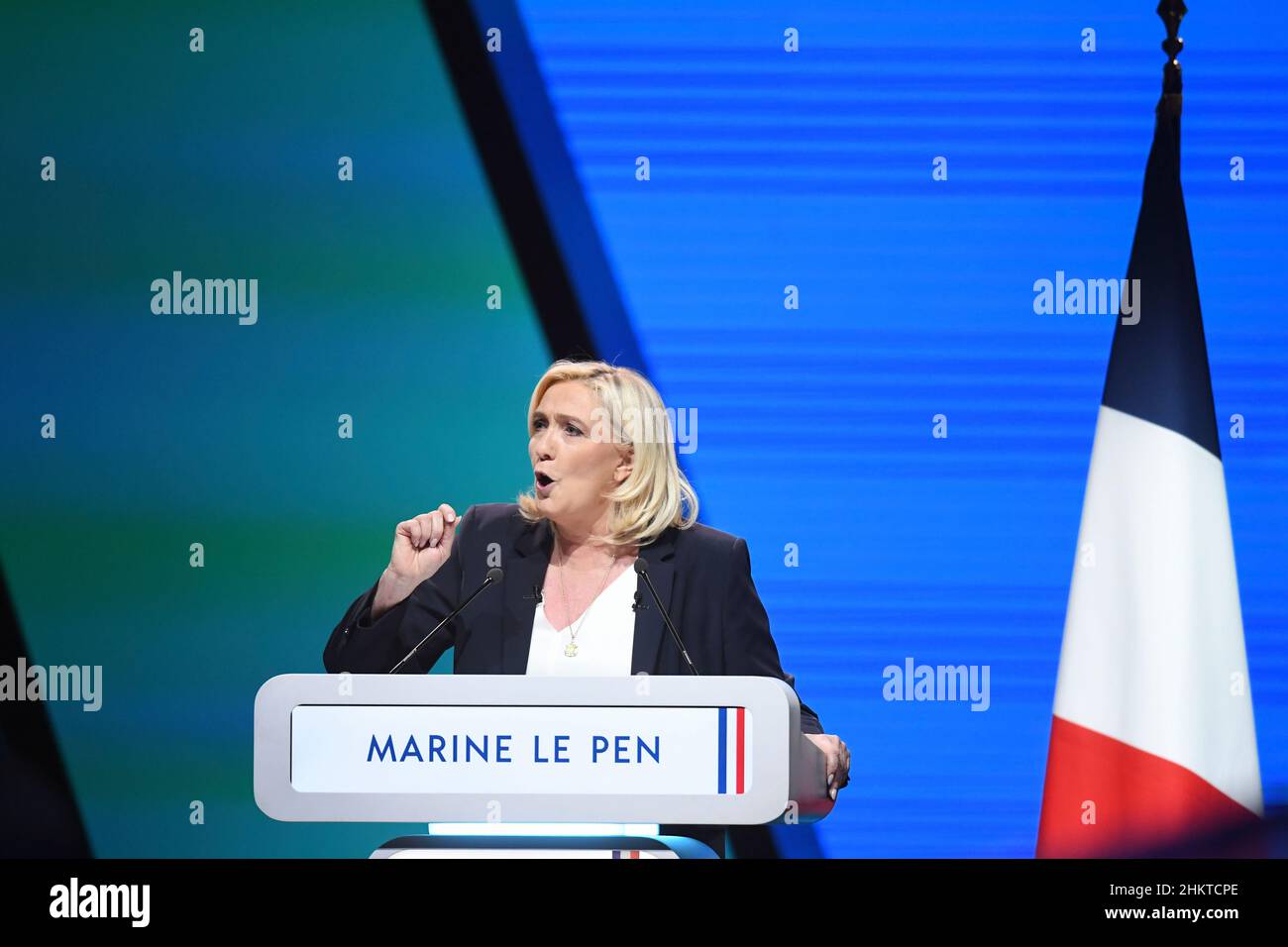 France, REIMS, 2022-02-05. Presidential convention of Marine LE PEN Photograph by Francois Pauletto Stock Photo
