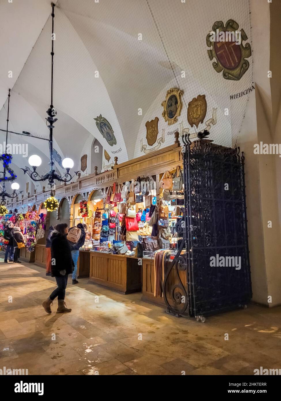KRAKOW, POLAND, 7 JANUARY 2022: Amber in the Cloth Hall, amber is the ...
