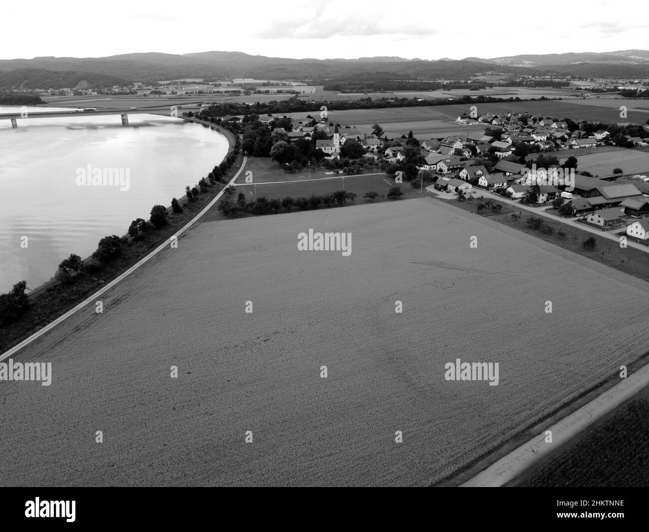 Beautiful grayscale aerial landscape shot Stock Photo - Alamy