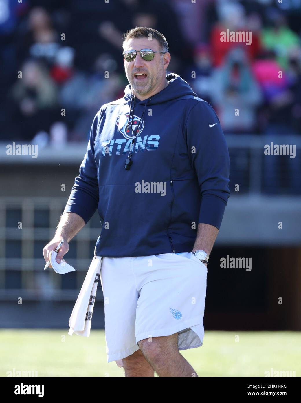 Las Vegas, Nevada, USA. 5th Feb, 2022. Tennessee Titans head coach Mike Vrabel during the AFC Pro Bowl Practice at Las Vegas Ballpark in Las Vegas, Nevada. Darren Lee/CSM/Alamy Live News Stock Photo
