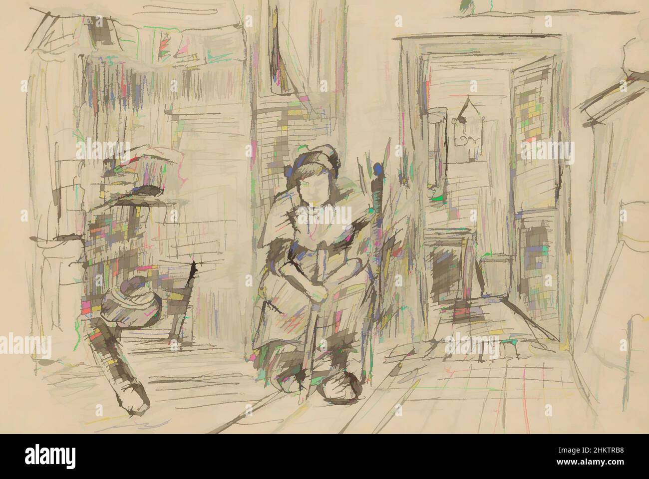 Art inspired by The woman sits on a chair, has a stick in her hands and ...