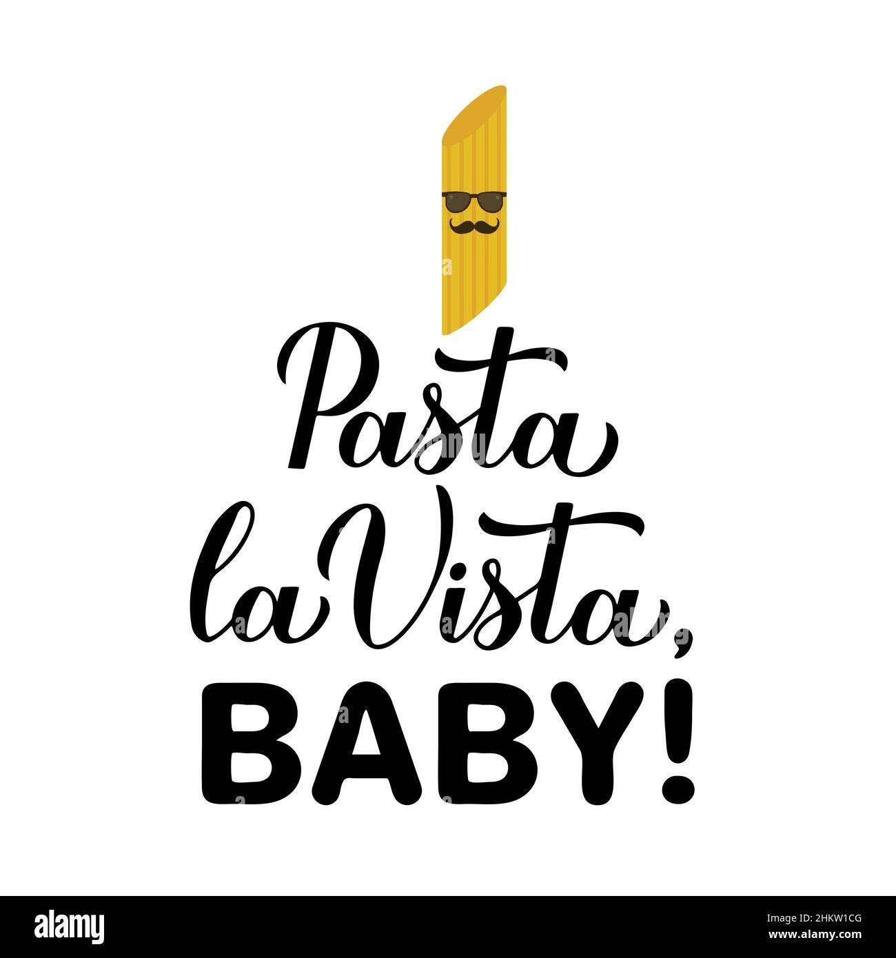 Pasta la vista baby calligraphy hand lettering. Funny food quote. Vector template for logo design, banner, typography poster, flyer, sticker, bar or r Stock Vector