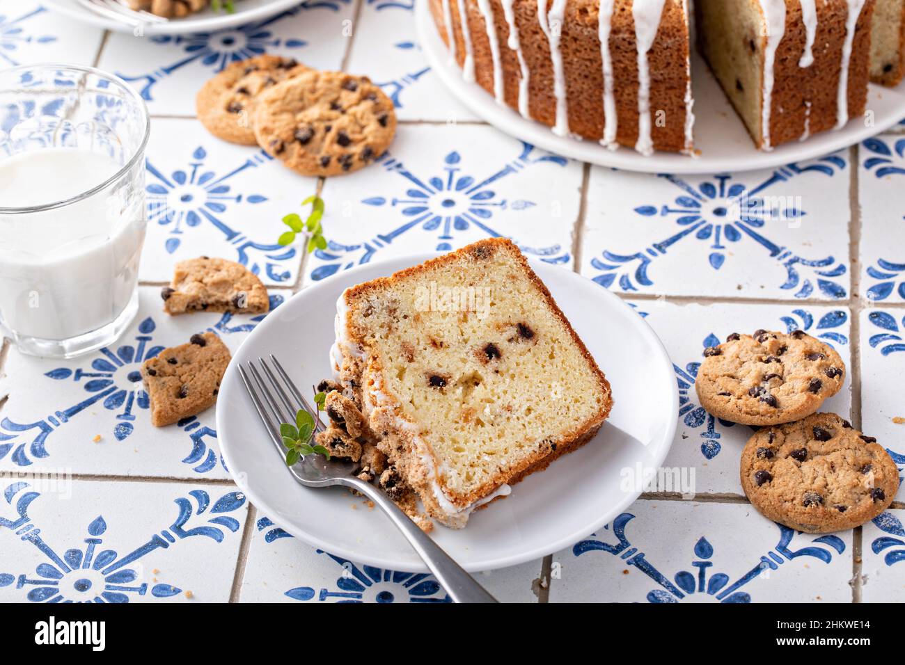 Chocolate chip cookie pound cake made in a tube pan Stock Photo Alamy