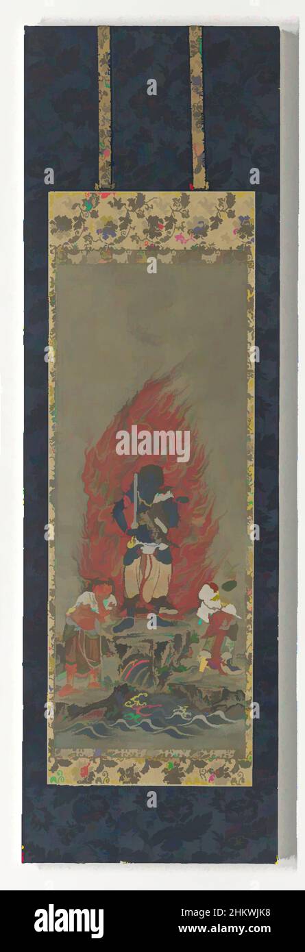 Art inspired by Japan, Fudomyo with acolytes, Fudo Myoo with acolytes., Japan, 1700 - 1800, paper, dye, width 29 cm × height 76.5 cmwidth 39 cm × height 128 cm, Classic works modernized by Artotop with a splash of modernity. Shapes, color and value, eye-catching visual impact on art. Emotions through freedom of artworks in a contemporary way. A timeless message pursuing a wildly creative new direction. Artists turning to the digital medium and creating the Artotop NFT Stock Photo