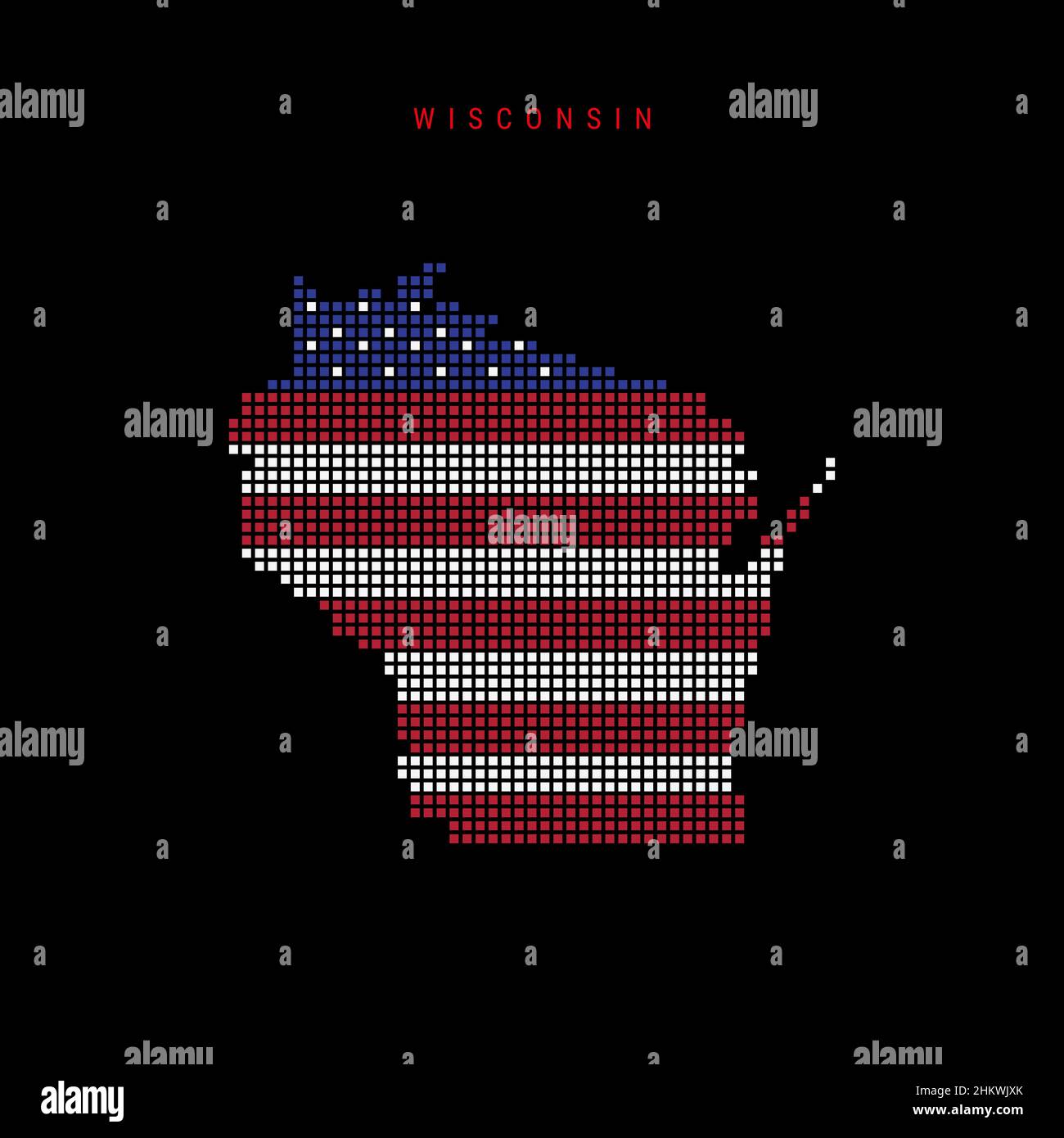 Square dots pattern map of Wisconsin. Dotted pixel map with american ...