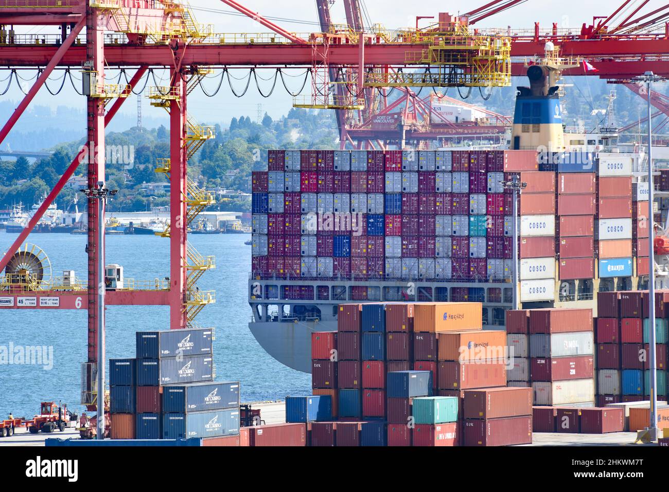 Port of Vancouver container ship shipping boat loading dock crane